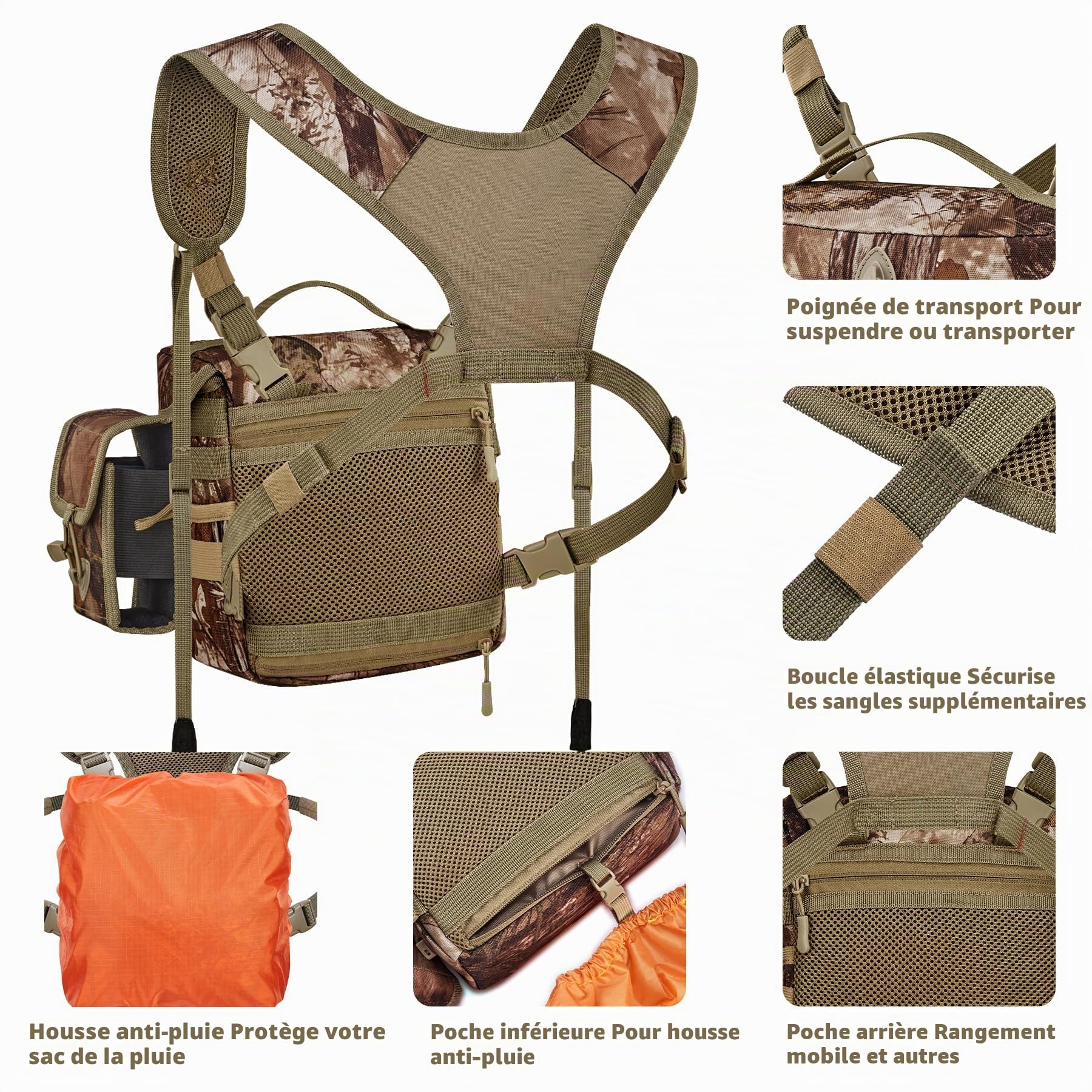 New View Sac à dos pour jumelles avec poche amovible pour compteur de distance, sangle réglable pour jumelles et protection contre la pluie Idéal pour la chasse, la randonnée et