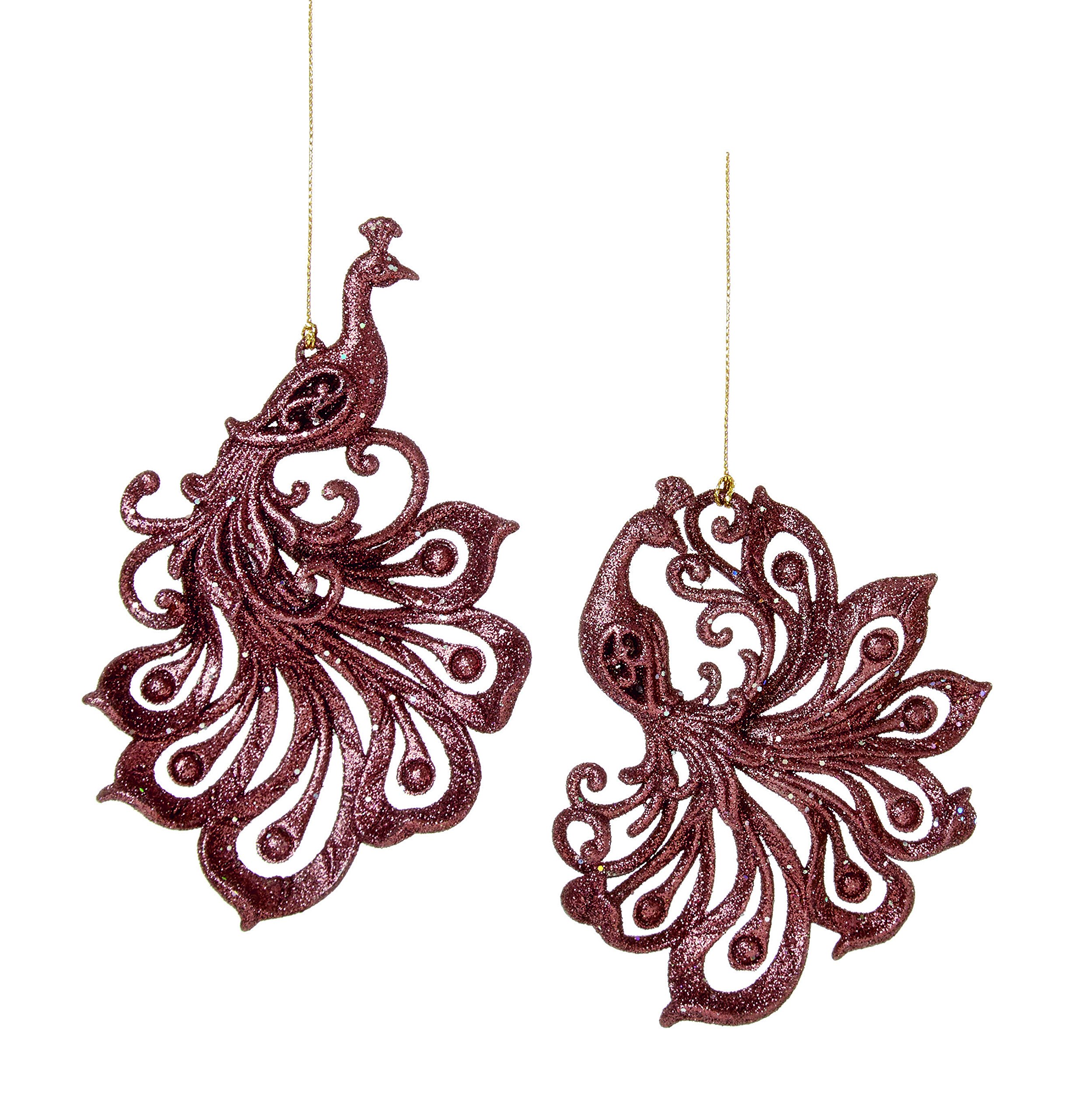 Toyland Assorted Four Of Each Glittery Bronze Peacock Christmas Tree Hanger - Luxury Christmas Decorations
