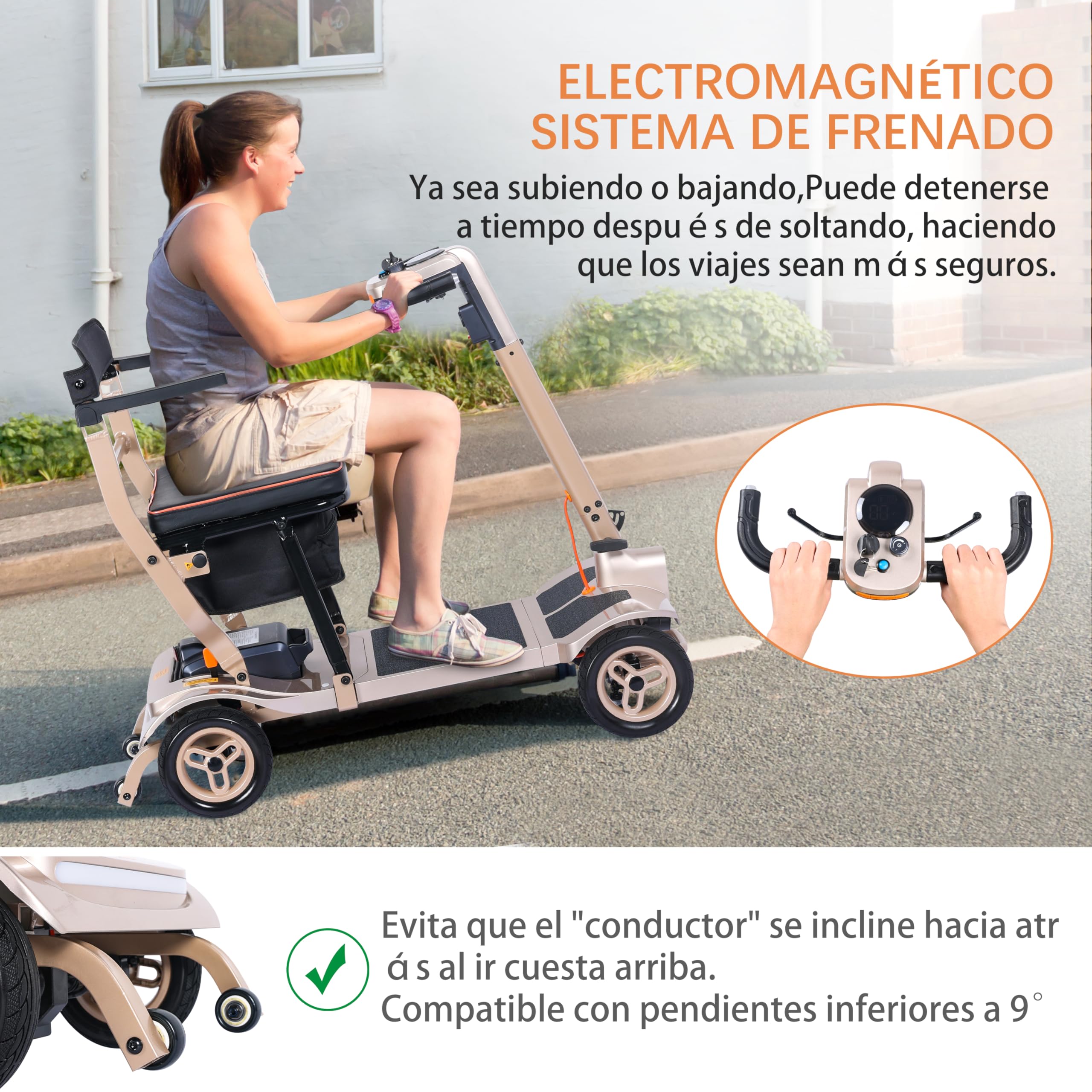 TopMate ES40 Patinete de Movilidad para Adultos, Ligero Plegable, Patinete de Movilidad Plegable para Personas Mayores con Batería Extraíble, Luces LED y Bolsa de Almacenamiento - Oro Rosa Negro