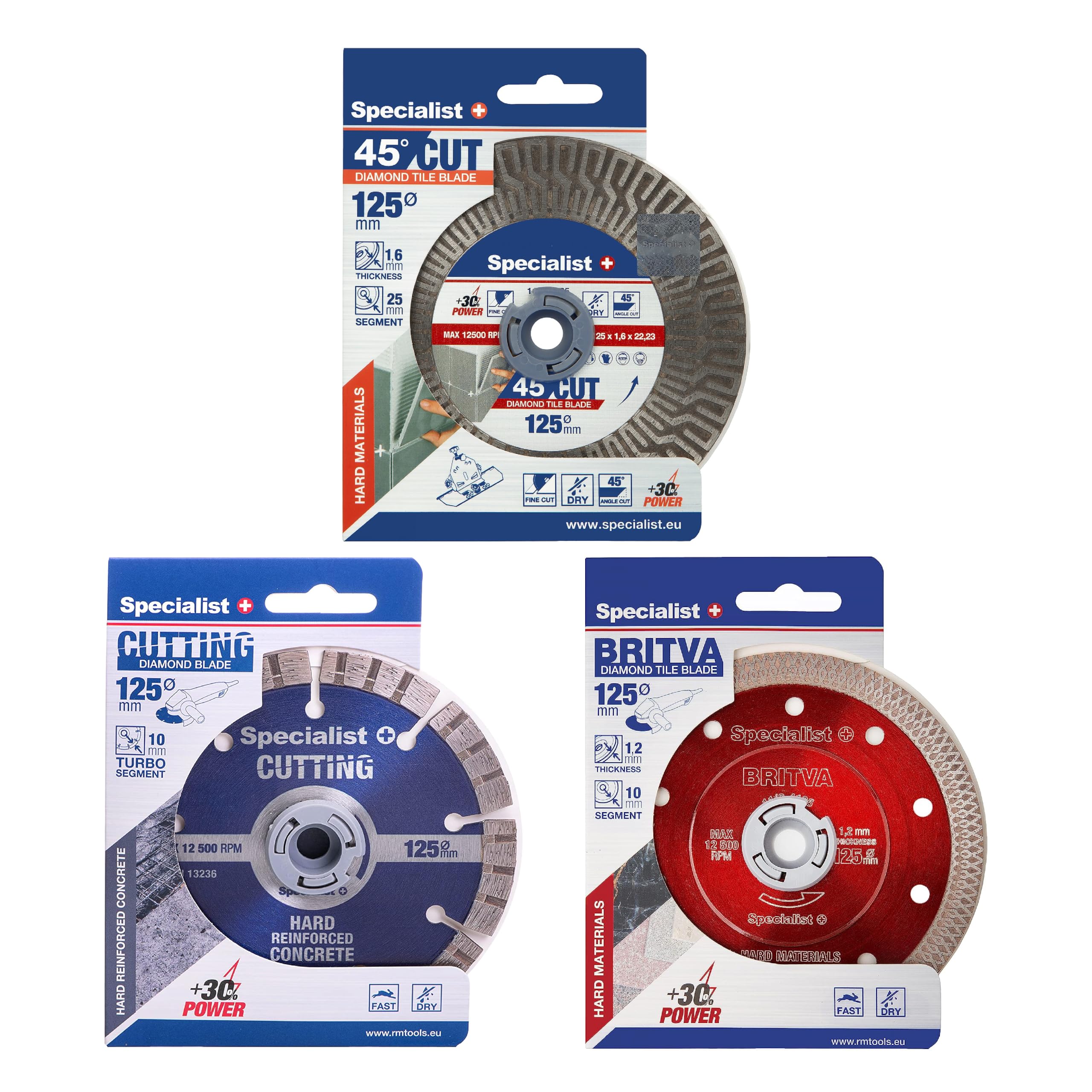 Specialist - Disco de diamantes, 3 piezas, 125 mm, disco universal para cortar azulejos, mármol, hormigón, cerámica, piedra