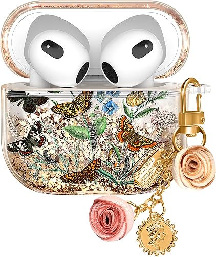 Miniatura 1 de Funda para Airpods de 3 generación para mujer, bonita funda Kawaii estética para niñas, estuche protector de llavero femenino con purpurina líquida