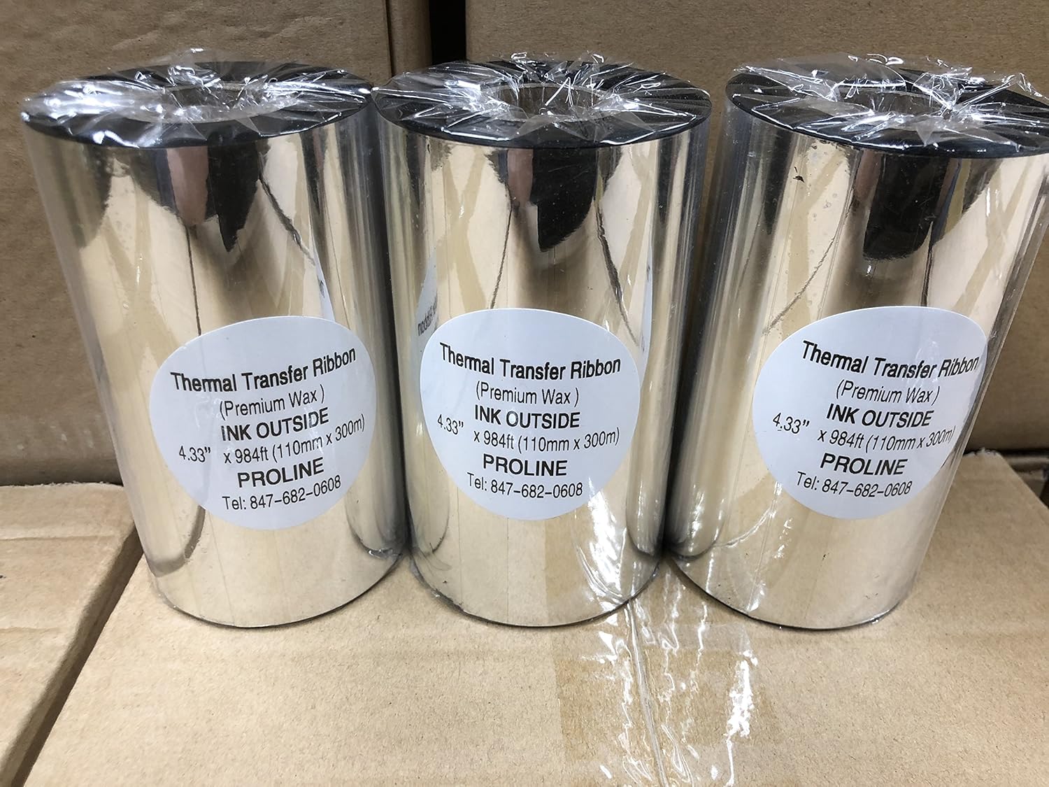 Thermal Transfer Ribbon - Premium Resin-Enhanced Wax - 4.33" x 984" (110mmx300mm) Ink Outside Compatible for Zebra Datamax Sato TT Printers (6 Rolls)
