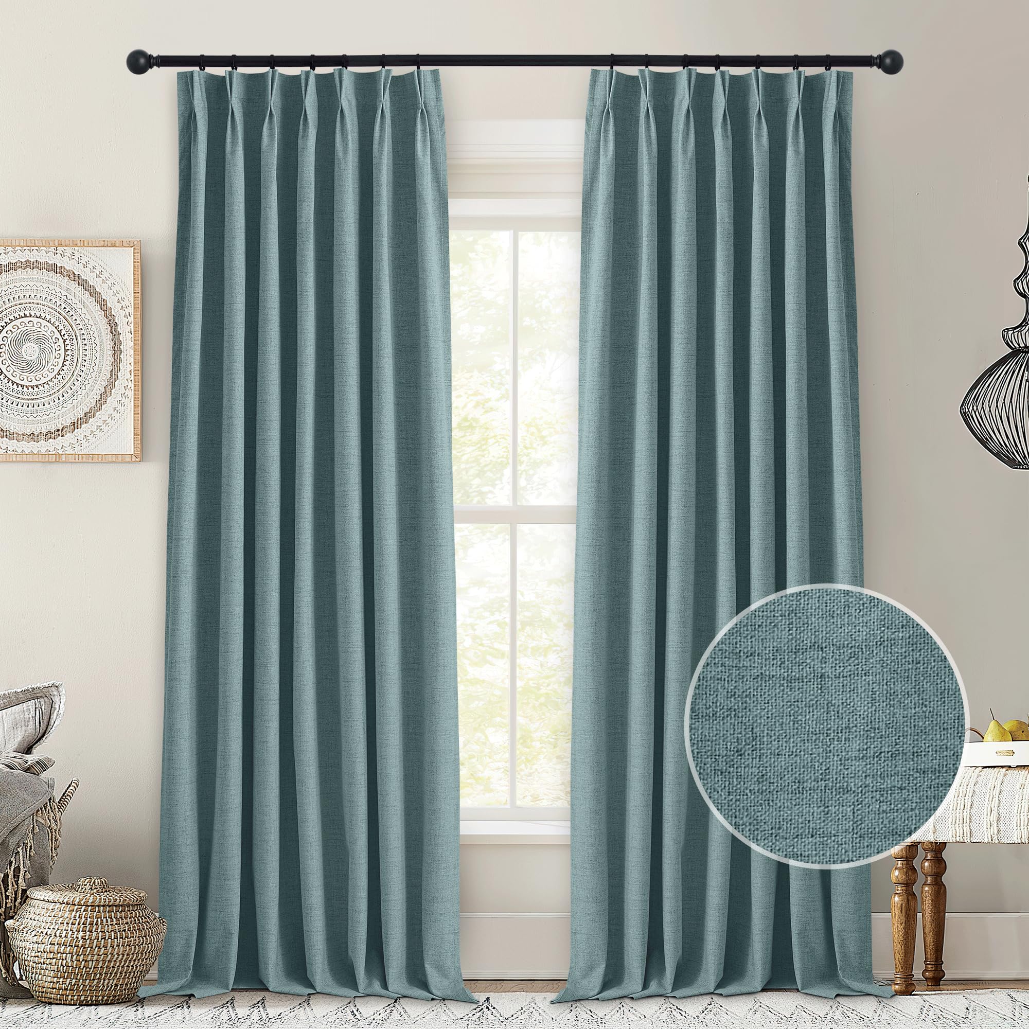 Amazon.com: StangH Faux Linen Pinch Pleated Curtains,Slate Blue Full ...