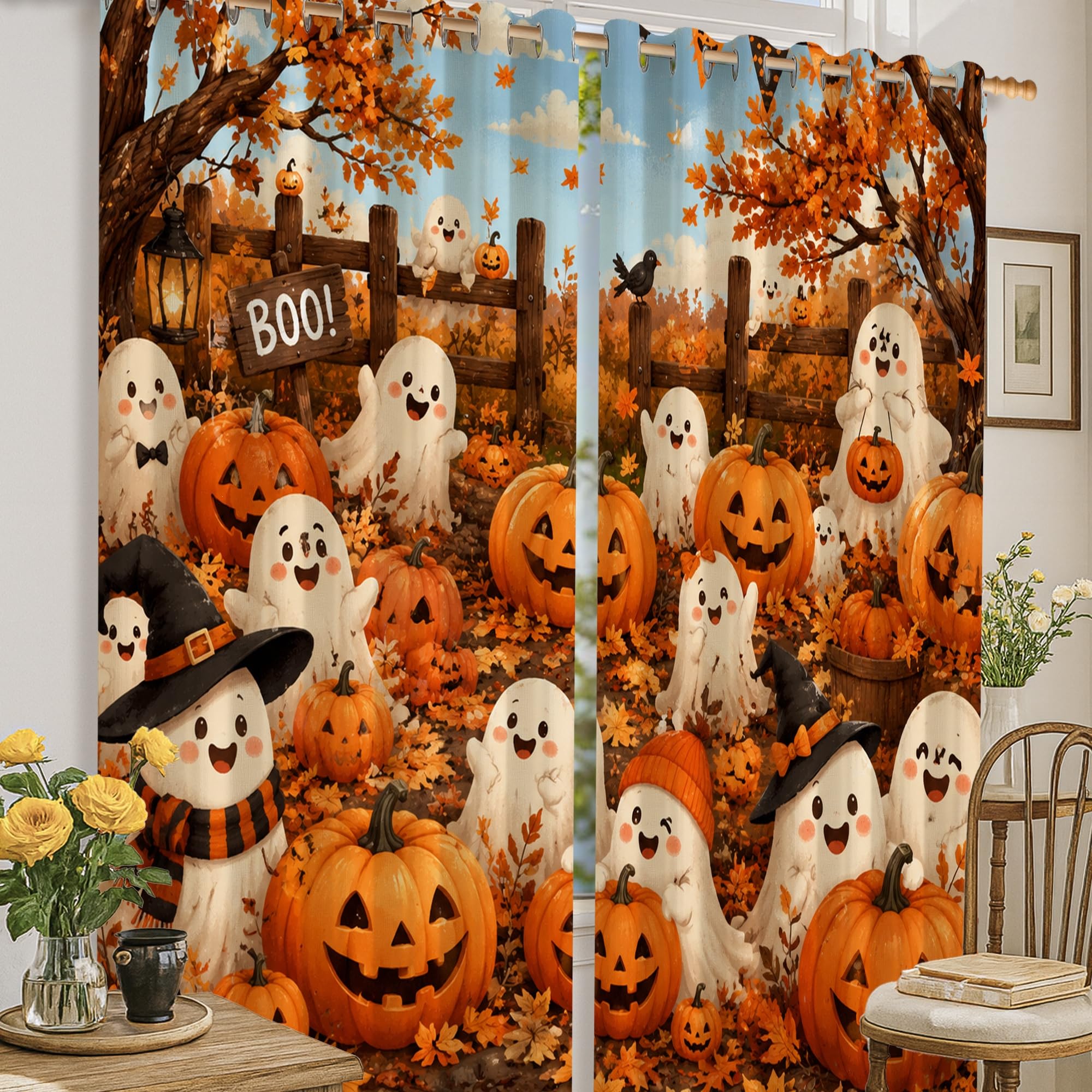 Rideaux occultants chauves-souris Halloween orange 132x160 pour bureau