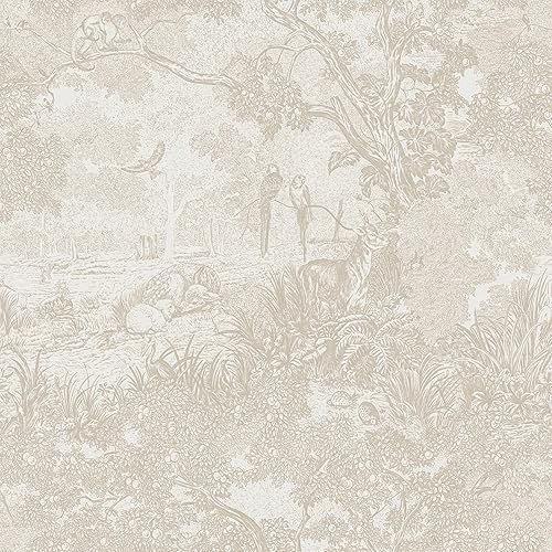 Heroad Peel and Stick Wallpaper Beige Neutral Vintage Forest Animals Floral Wallpaper Removable Self-Adhesive Contact Paper for Bedroom Living Room Cabinets Decoration Thicken Vinyl 17.3''x78.7''