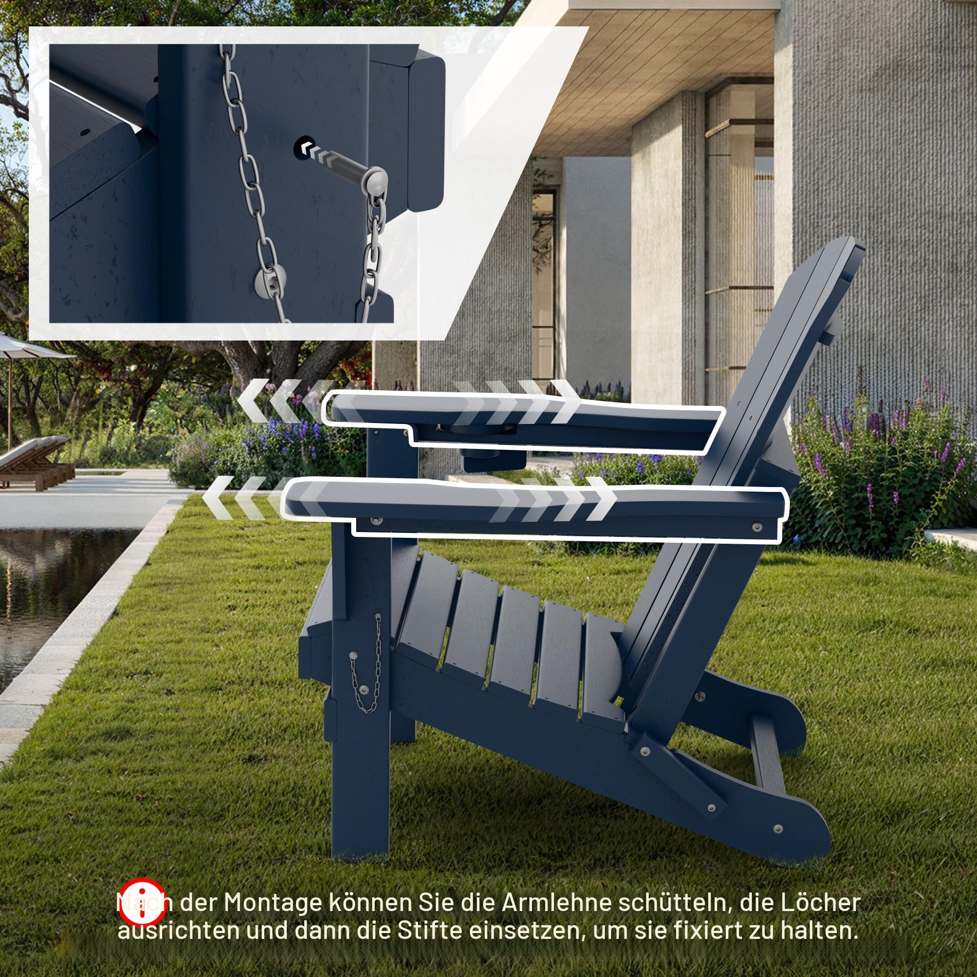 Adirondack Stuhl,HDPE-Wetterfester Klapp-Adirondack-Stuhl mit Becherhalter für Garten,Terrasse,Hinterhof,Patio(Blau)