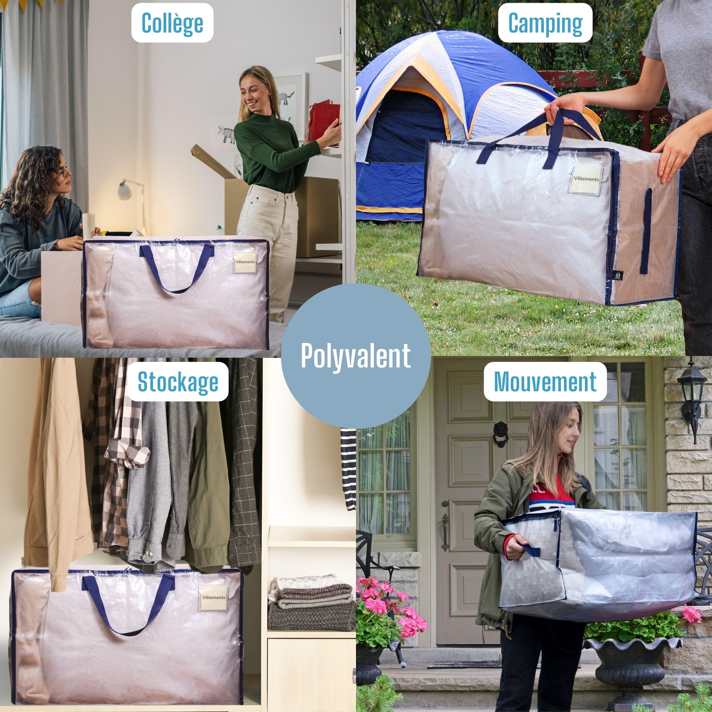 Protection Vêtements Couettes 4 Sacs De Rangement 100L Gris - Imperméables - Pour Vêtements, Couettes, Jouets - Déménagement & Voyage Organisation Maison