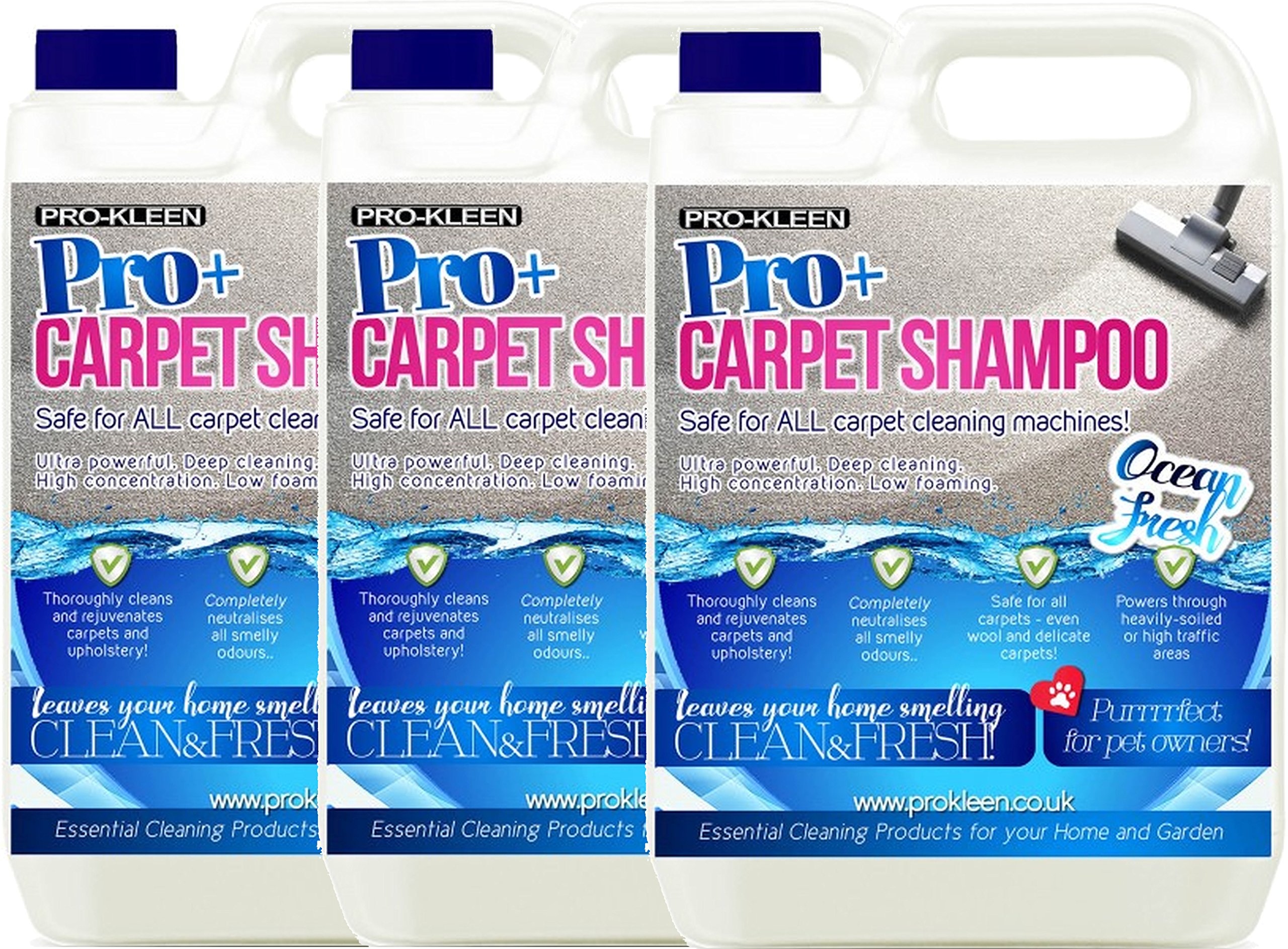 Pro-Kleen Pro+ Carpet and Upholstery Cleaning Solution – 4 in 1 Concentrate Carpet Shampoo – Suitable for all Machines 3 x 5L (Ocean fresh)