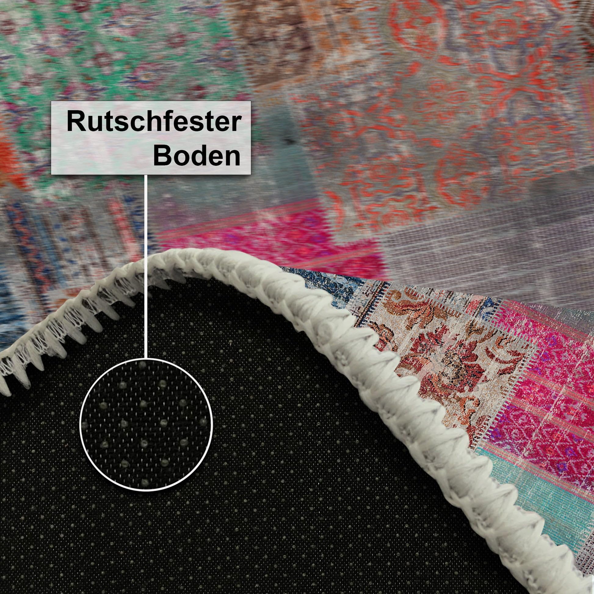 bamyum Denise Bedruckter Teppich Chenille-Druck Maschinell Hergestellt 120 x 180 cm, Waschbarer Patchwork Teppich, Vintage Schlafzimmer, Antibakteriell Antirutschunterlage Küchenteppich