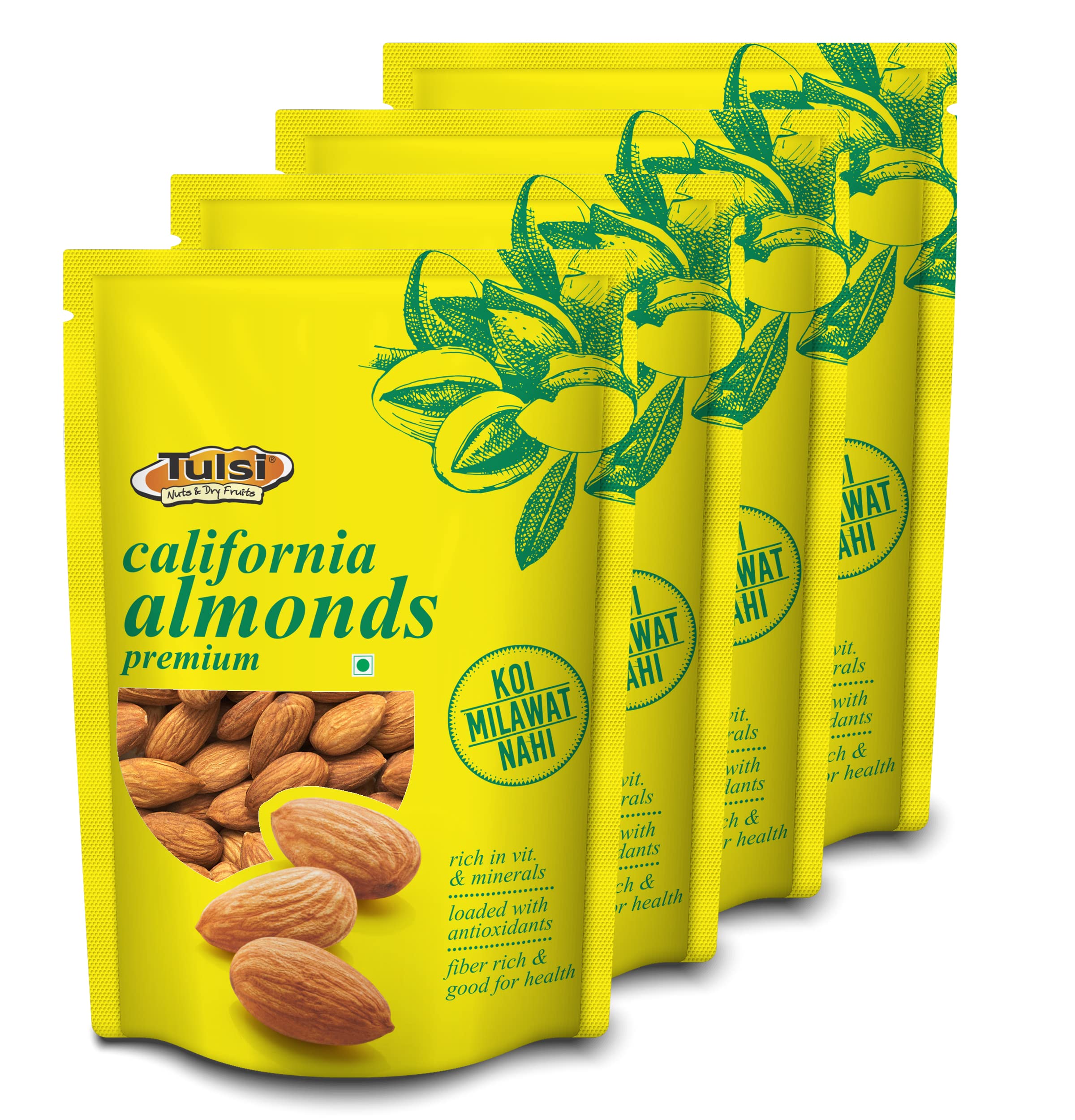 Tulsi California Almonds Premium 800g (200g x 4) | Whole Almond | Rich in Vitamins & Minerals | Good for Health | Loaded with Antioxidants | Nuts & Dry Fruits|Badam Giri | Healthy Nuts | (Pack of 4) (B074XXHQTS) Amazon Price History, Amazon Price Tracker