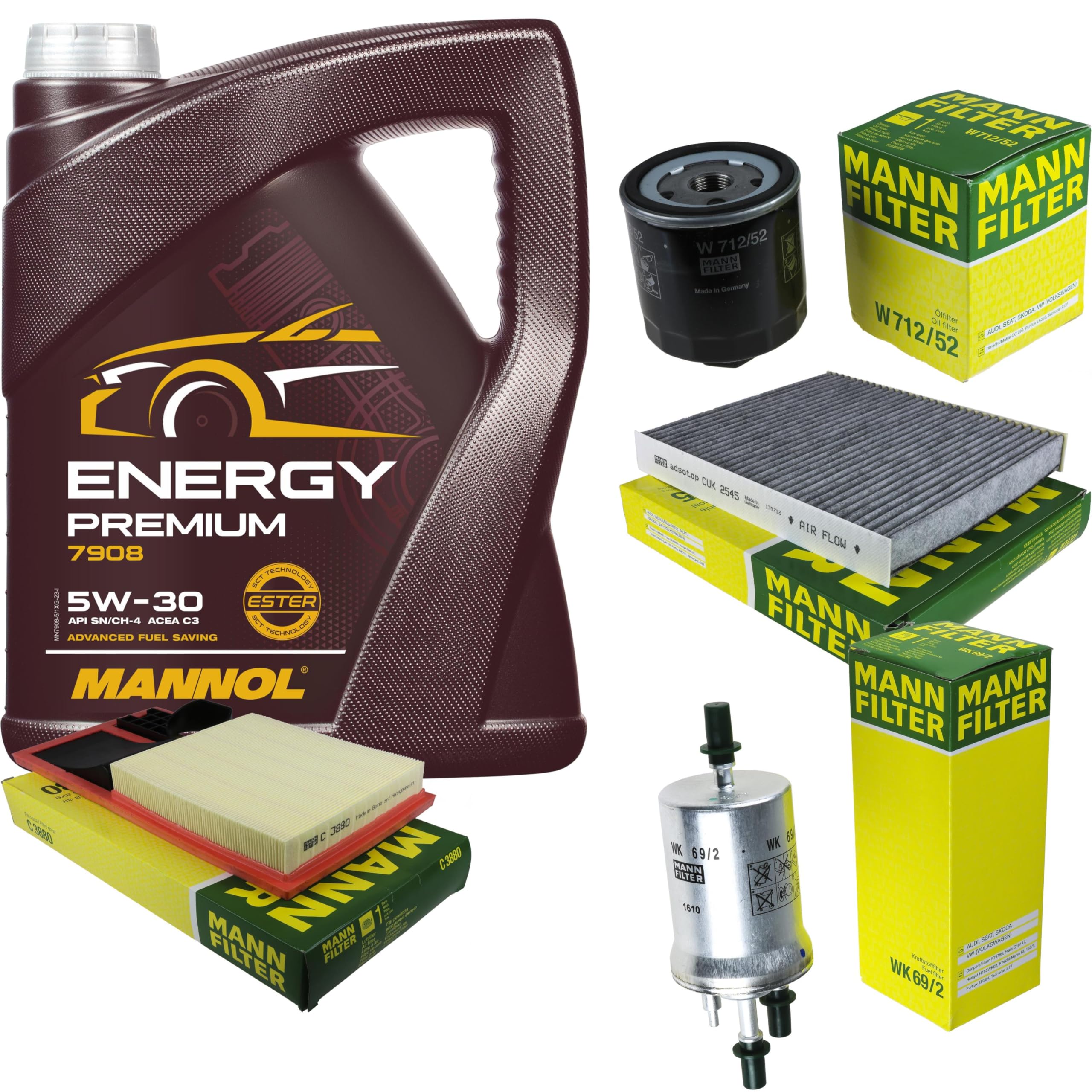 Set di filtri, 5 litri, olio motore Energy Premium 5W-30 API SN/CF, filtro dell'aria abitacolo filtro olio filtro carburante