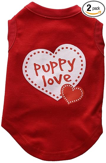 Mirage Pet Products 12-inch Puppy Love Screen Print Shirt for Pets, Medium, Red