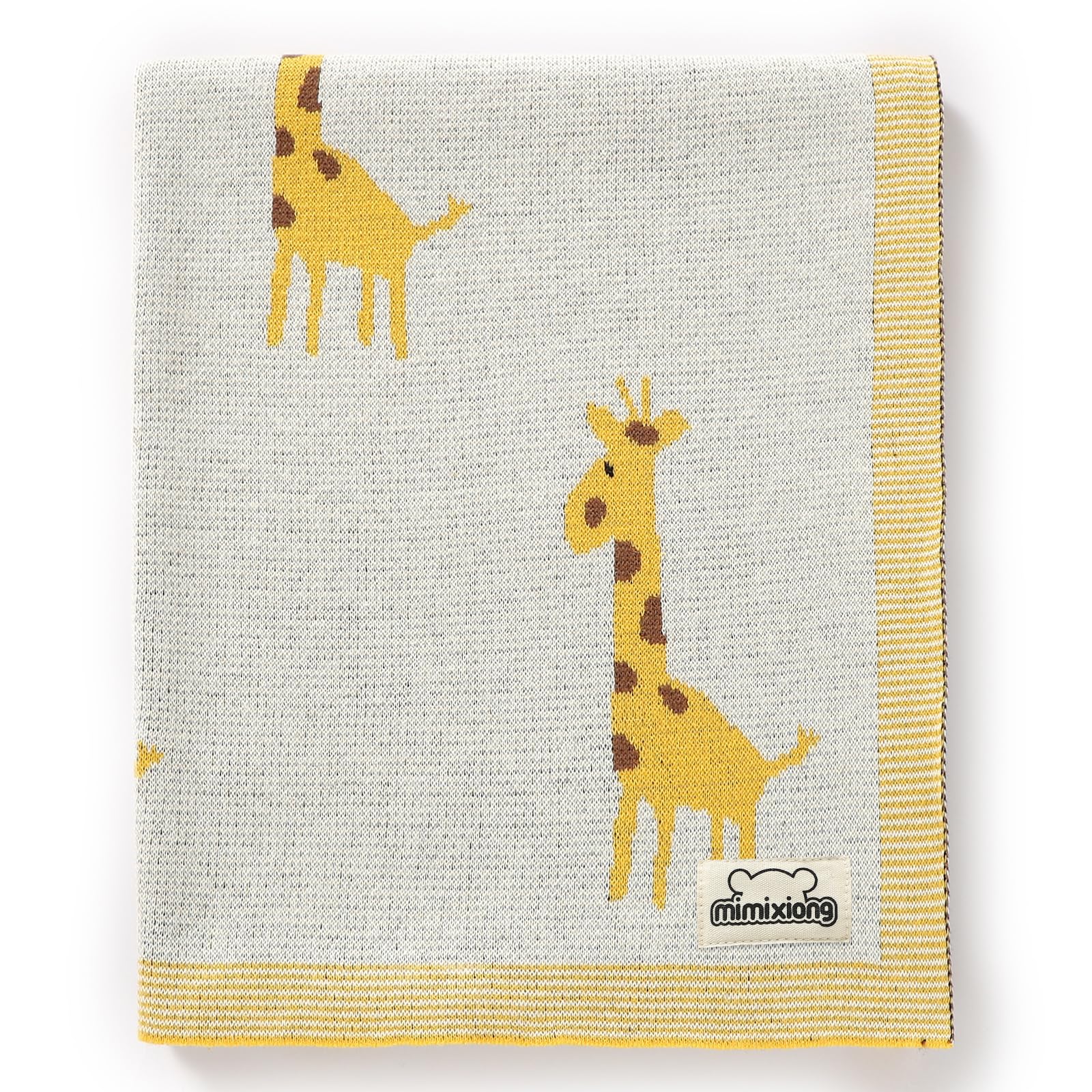 mimixiong Soft 100% Pure Organic Cotton Knitted Newborn Baby Blanket, Swaddle Blanket, Giraffe Ivory (80 x 100cm)