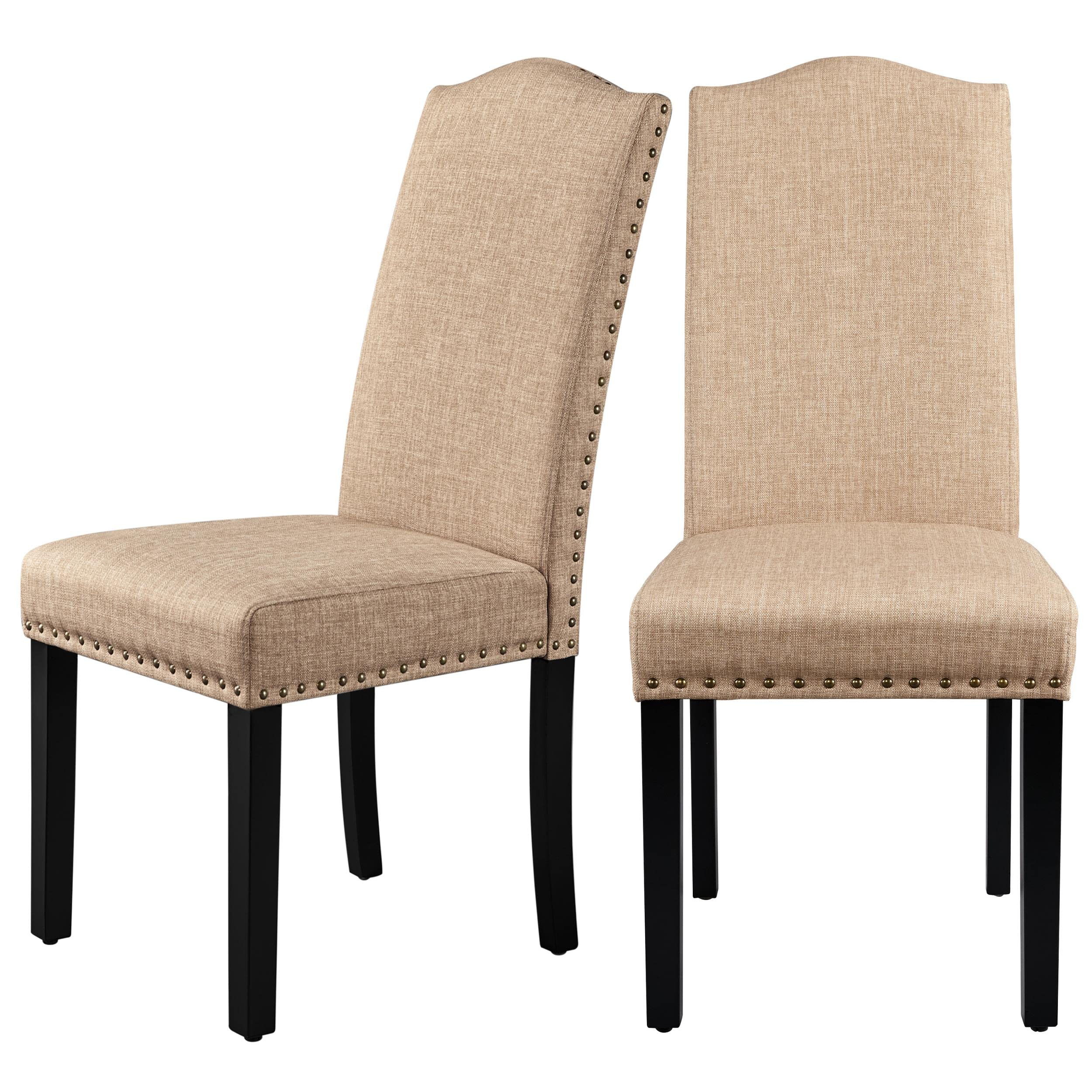 Yaheetech Dining Chairs Set of 2, Modern Fabric Upholstered Dining Room Chairs with Solid Wood Legs and Nailhead Trims for Kitchen/Living Room/