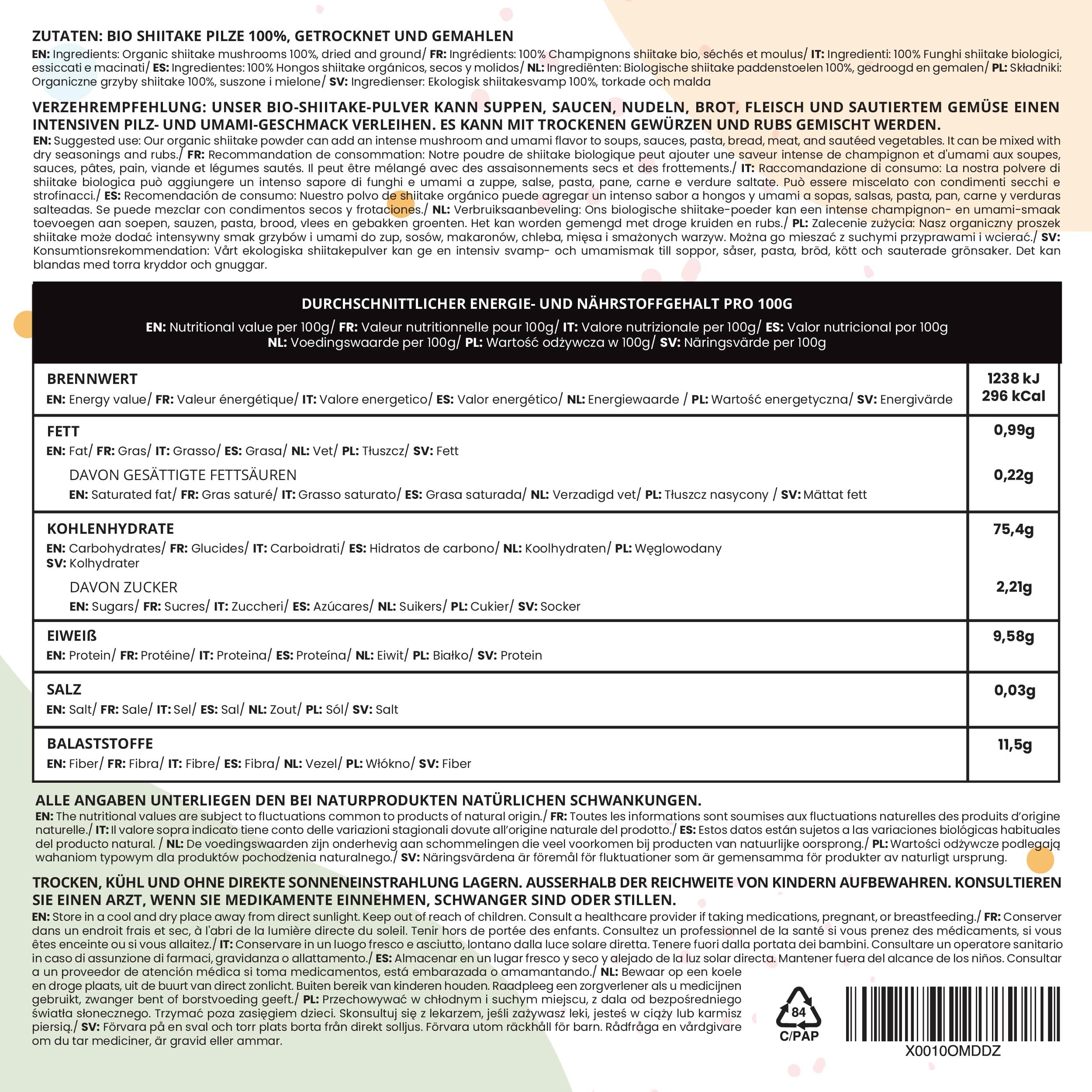 Shiitake BIO en Poudre 250g, Champignon Shiitake Séchés Moulus pour la Cuisine