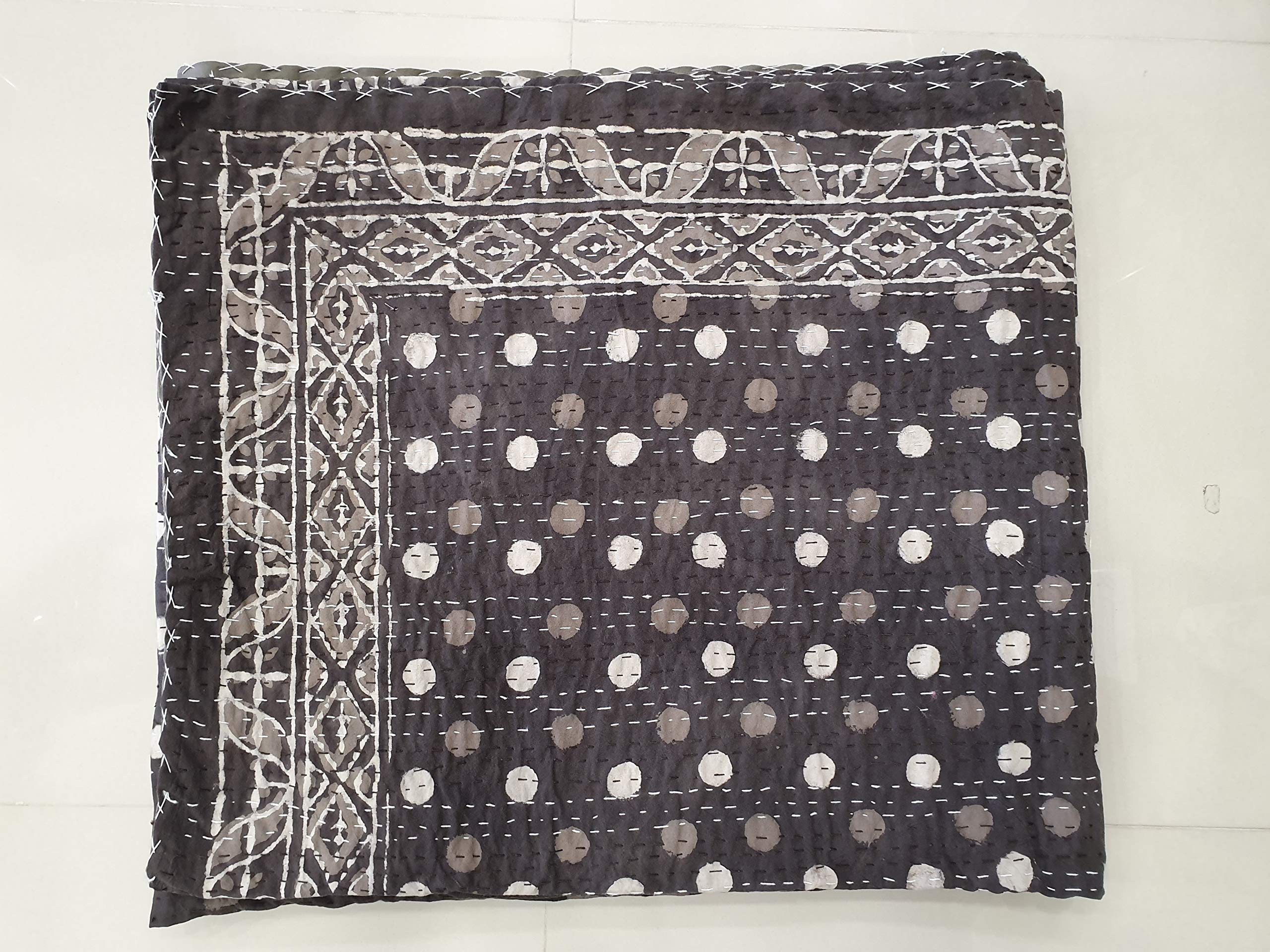 Couvre-lit Kantha en coton shibori jeté de lit indigo décoration maison