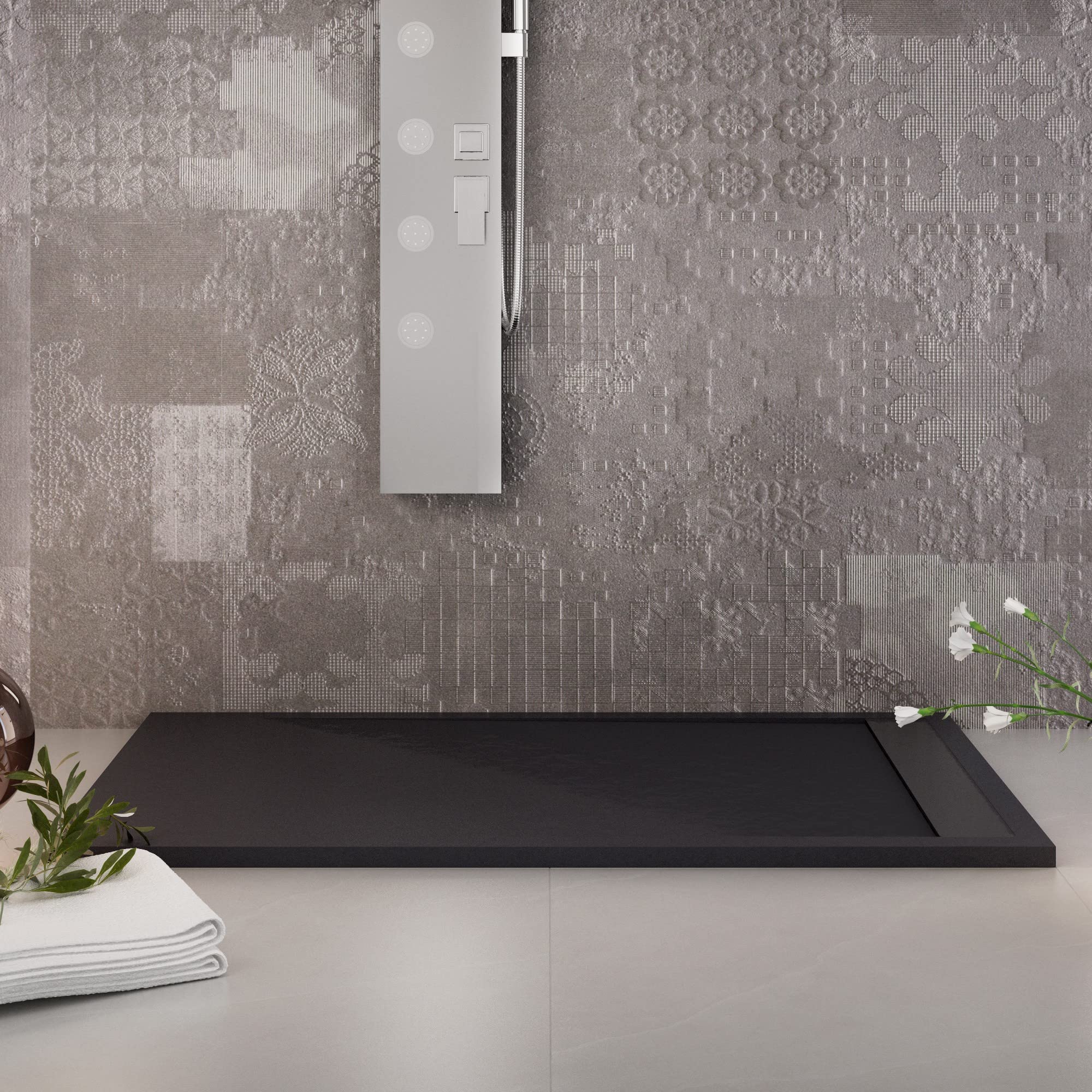 Piatto doccia 70x150 Nero in marmoresina finitura pietra Prestige