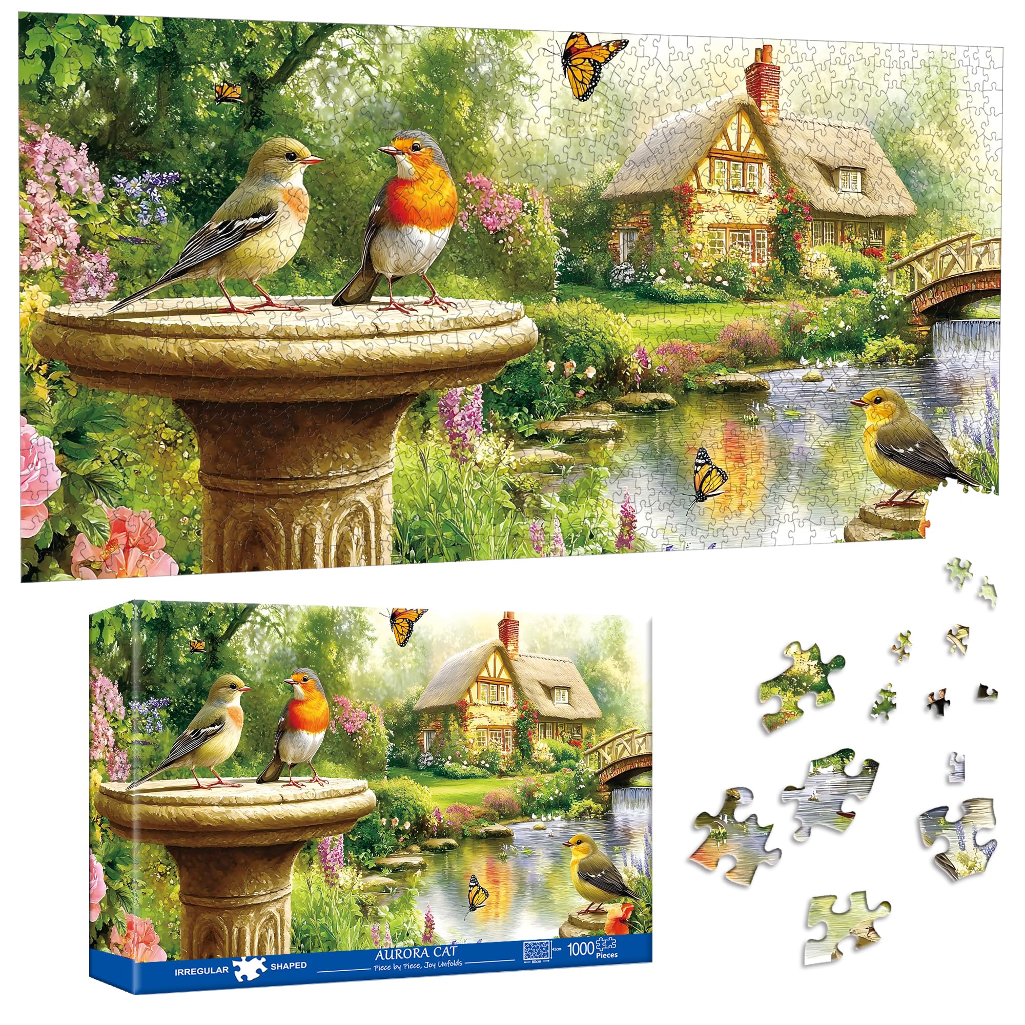 Pavemlo Special Shape Puzzles for Adults 1000 Pieces - GARDEN SONGBIRDS Jigsaw Puzzle Challenging Impossible Puzzle, Unique Home Decor & Game (16x31Inch/30x80cm) for Puzzle Lovers
