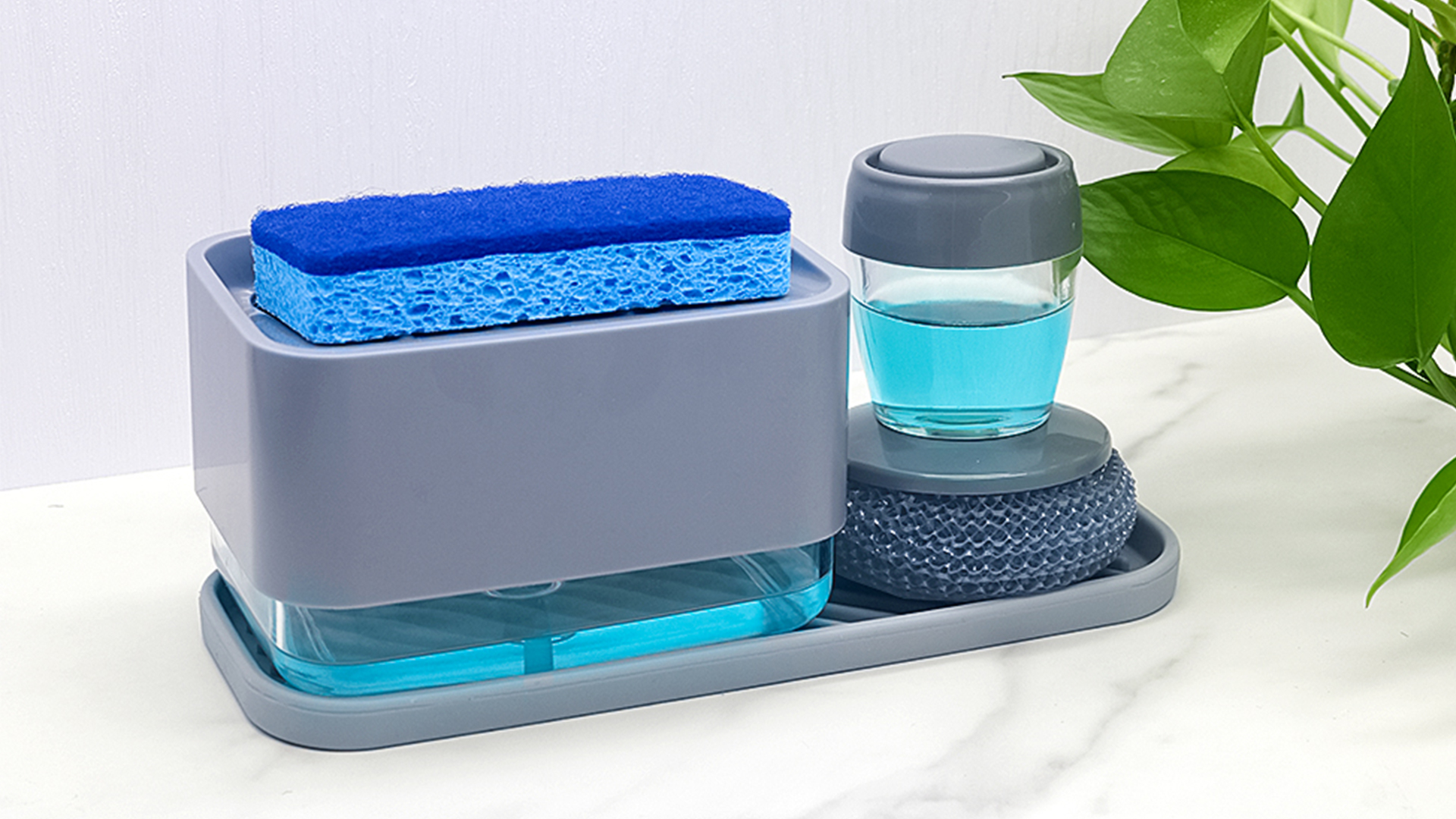 Dispenser Sapone E Porta Spugna HEPADish Per Lavello – Bianco Nuvola, Con Spugna Inclusa