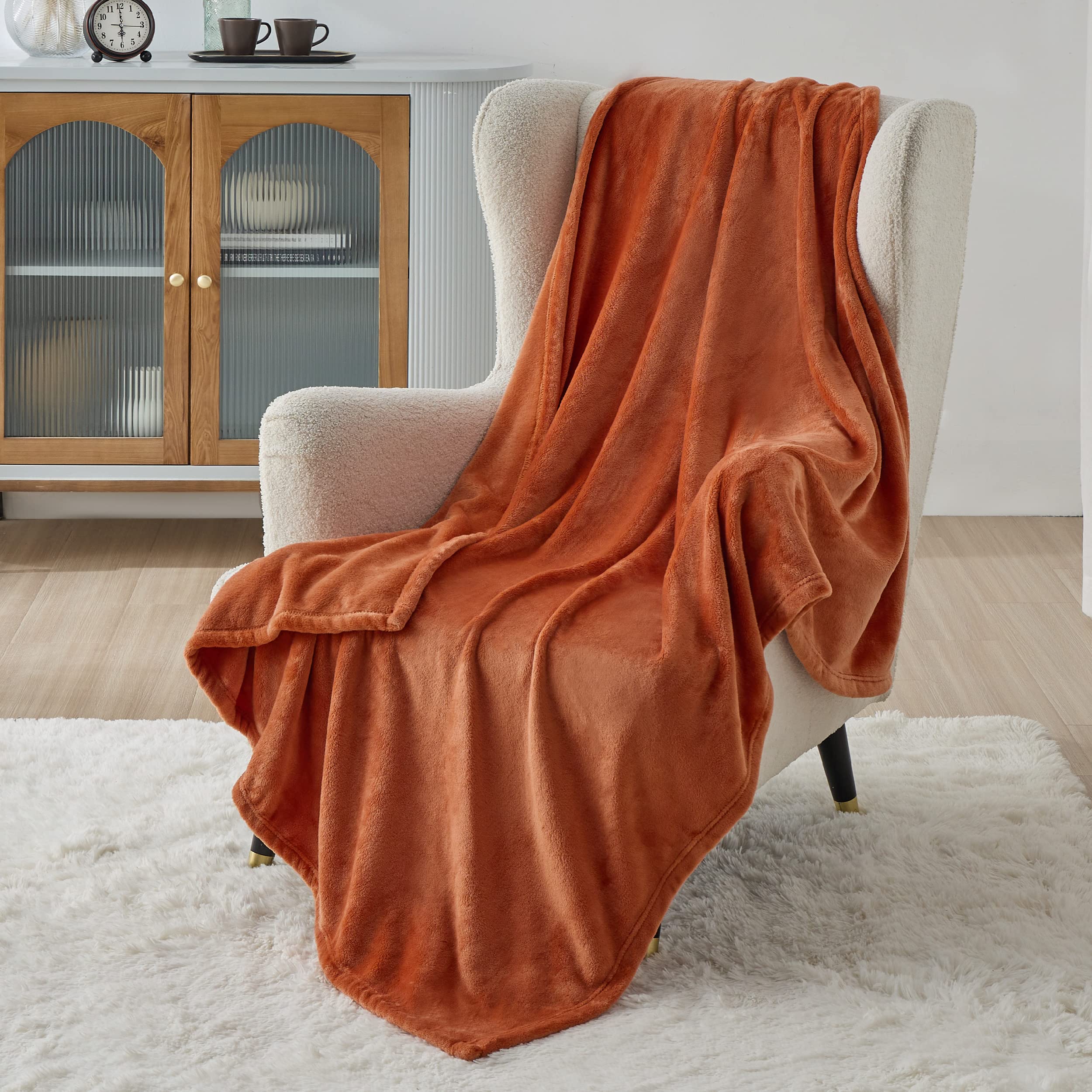 BEDSURE Burnt Orange Throw Blankets Fleece Blanket Throw Blanket Mango - 300GSM Soft Lightweight Plush Cozy Blankets for Bed, Sofa, Couch, Travel, Camping