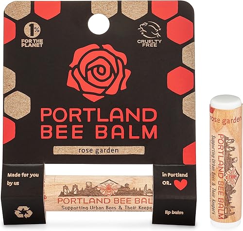 Portland Bee Balm Bálsamo labial a base de cera de abeja natural hecho a mano, jardín de rosas, 1 unidad