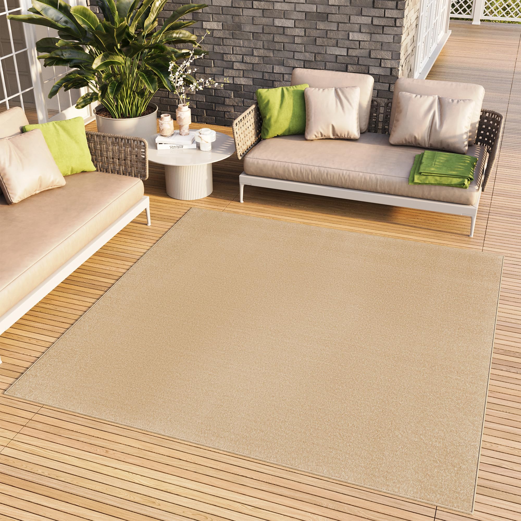 TAPISO Tappeto Quadrato a Pelo Corto, per Interni ed Esterni, Resistente ai Raggi UV, Beige, Tinta Unita, per Soggiorno, Camera da Letto, cameretta dei Bambini, Moderno, Certificato Öko-Tex 250 x 250