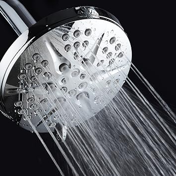 HOTEL SPA - Shower Head High Pressure - 6 Inch Rain Shower Head, 6-Setting - Notilus Showerhead with Brass Metal Connection Nut, Angle-Adjustable Ball Joint, Touch Clean Jets, Showerspa (Chrome)
