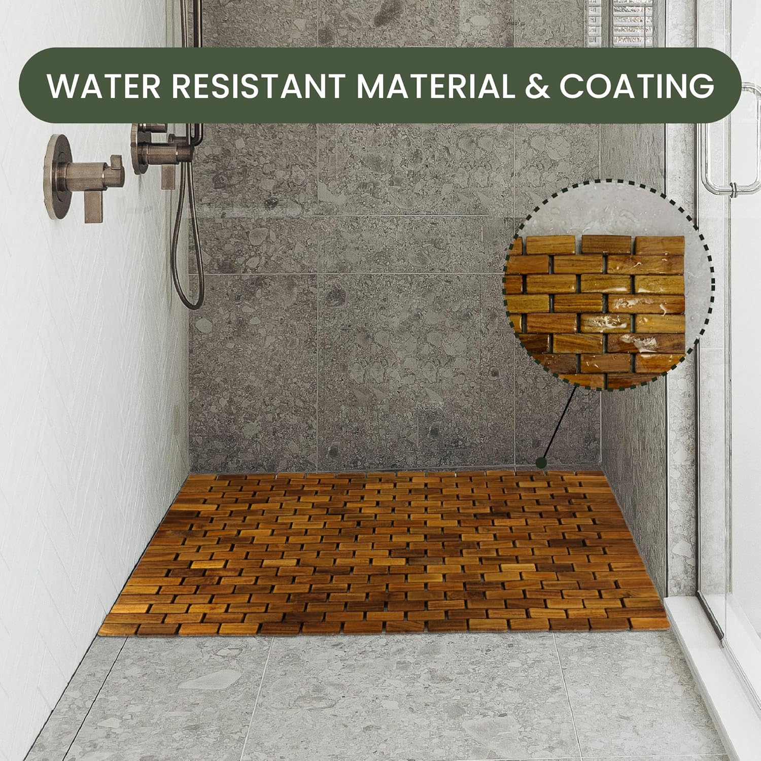 Teak Wood Bath & Shower Mat (30" x 16.5") | Wooden Floor Mat for Bathtub & Spa | Foldable & Non Slip Bathmat