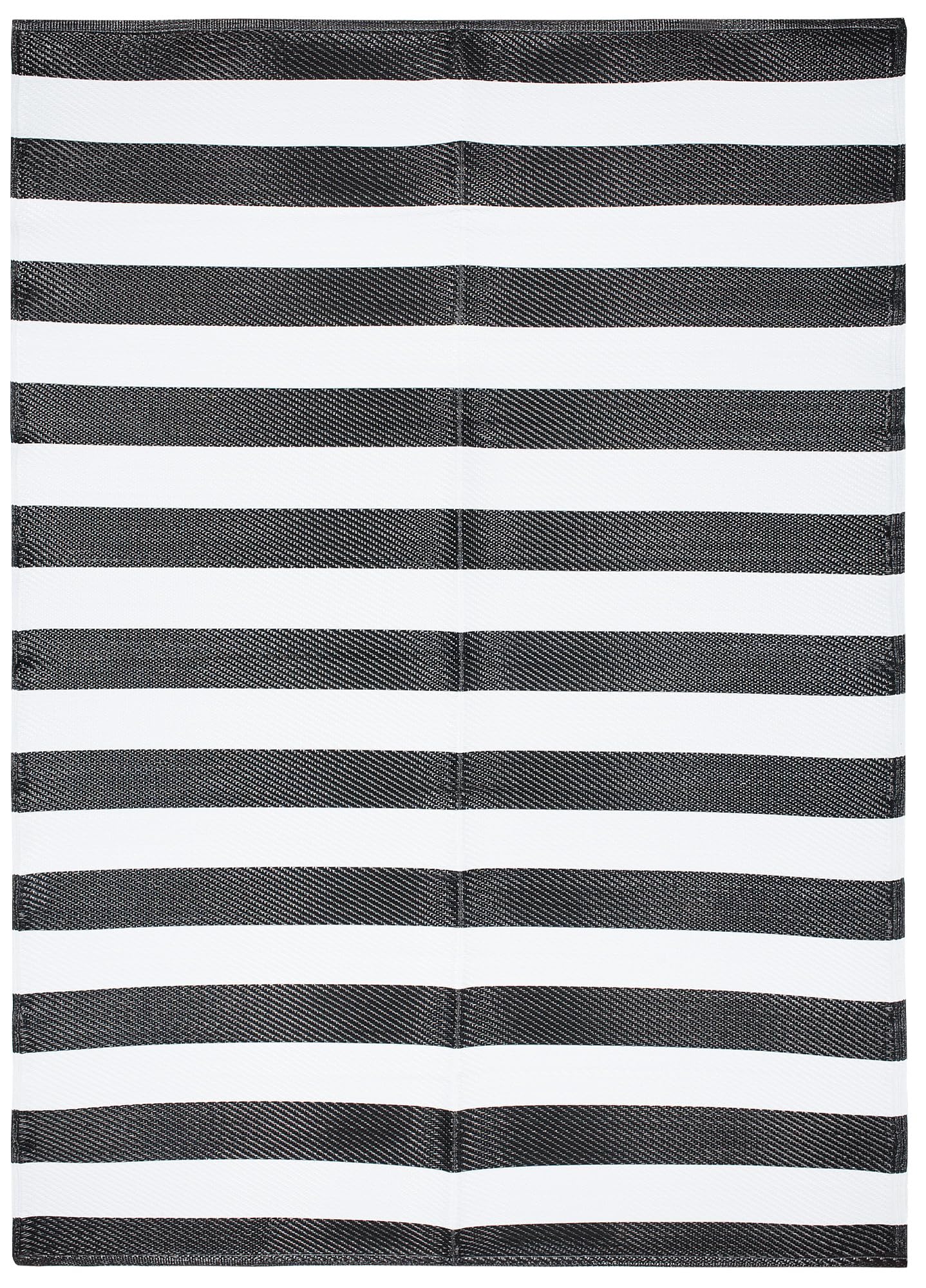 TAPISO Ibiza Teppich Outdoor Zweiseitig Wendbar Wasserdicht Resistent Streifen Zebra Weiß Schwarz Picknick Strand Garten ÖKO-TEX 120 x 180 cm