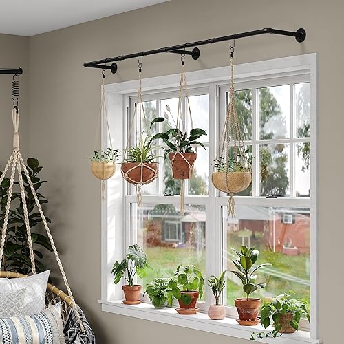 Miniatura 5 de Crehomfy Perchero industrial de tubería con 3 ganchos, perchero de pared de 72 pulgadas de largo, barra de ropa de hierro resistente, barra de barra