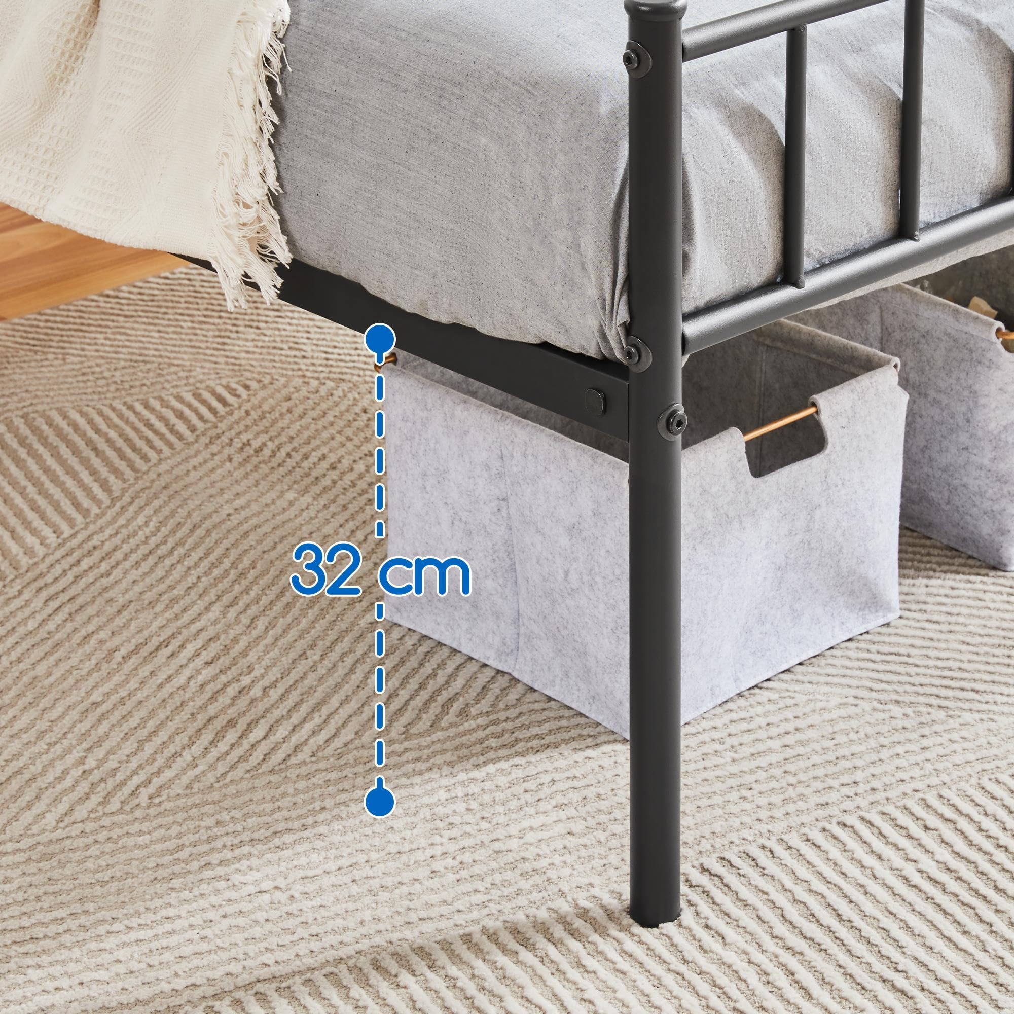 Yaheetech Metallbett 160 x 200 cm Bettrahmen mit Kopfteil Bettgestell aus Metall Gästebett mit Lattenrost für Schlafzimmer Gästezimmer Schwarz