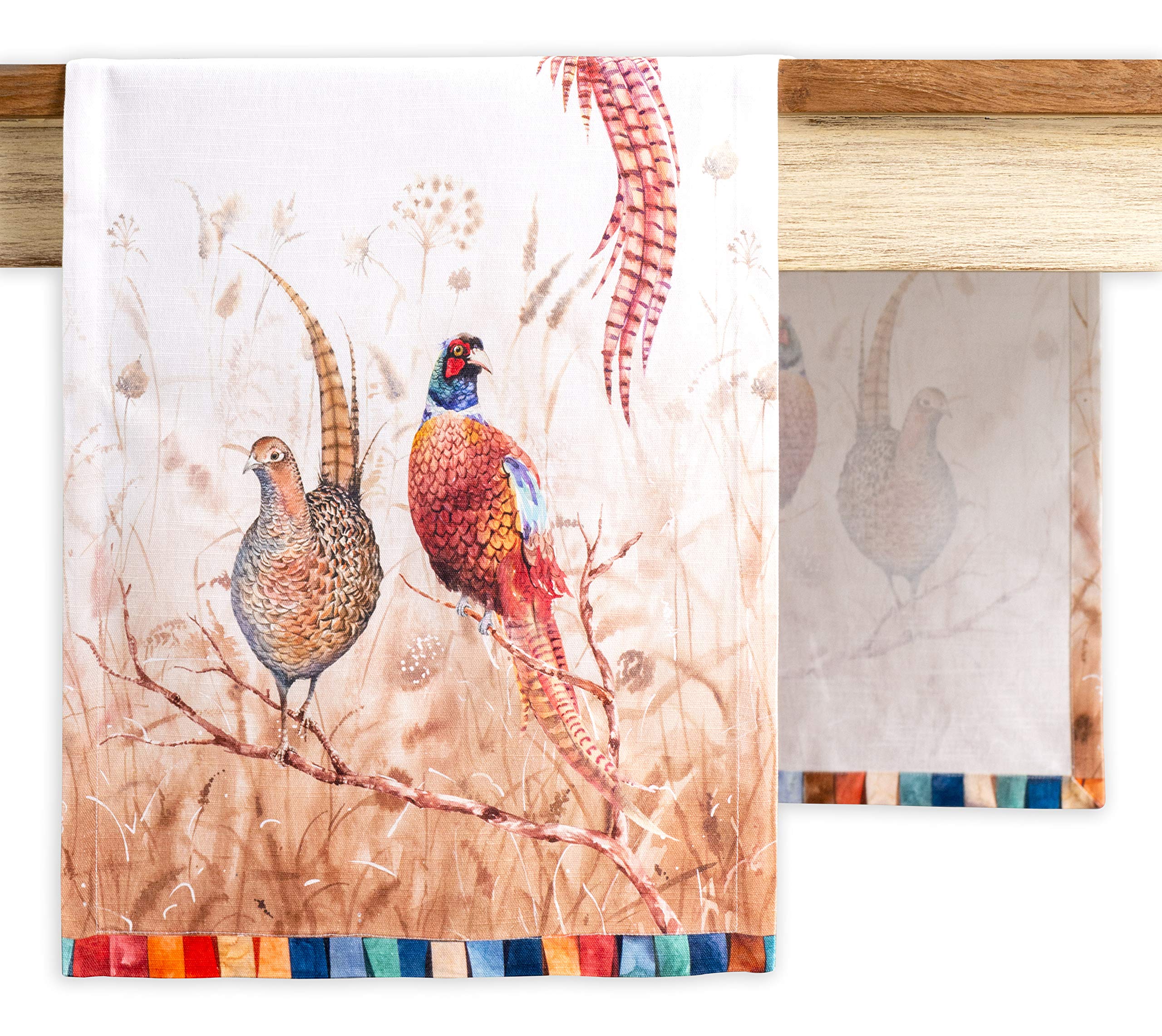 Maison D' Hermine 107 - Faisan D'automne Table Runner 100% Cotton Single Layer Table Runners 180 Cm Long For Christmas Decorations Home Kitchen Dining Party Wedding Bridal Shower (Faisan D'automne, 37 Cm X 180 Cm)