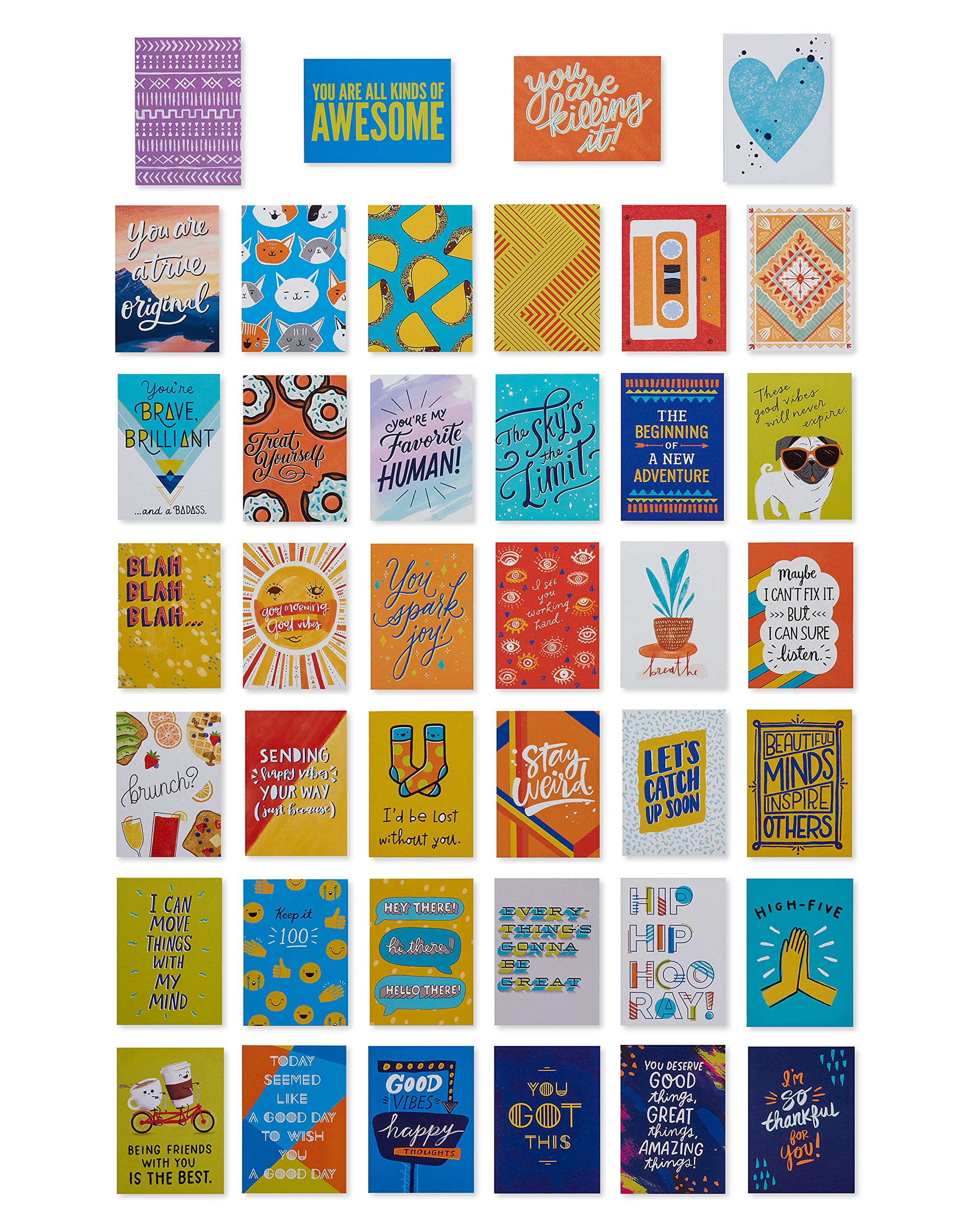 American Greetings Mini Note Cards for Kids and Adults, Trendy Happy Vibes (40-Count)