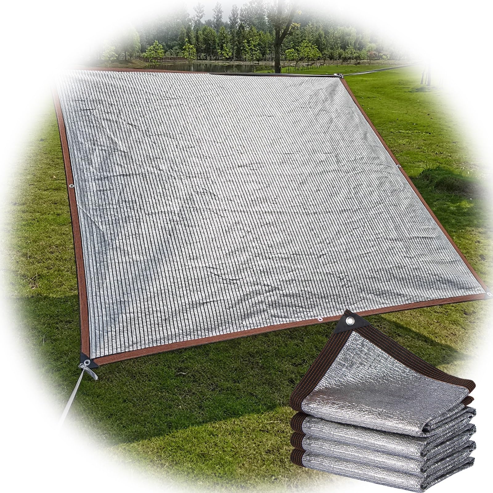 Shade Cloth Aluminum Foil Shade Net 99% Reflective Cloth Sun Shade Mesh Greenhouse Shades Garden Net With Grommets Sunblock Cover For Car, Plant Nursery Silver Shade Sail(3.3ftx9.8ft)
