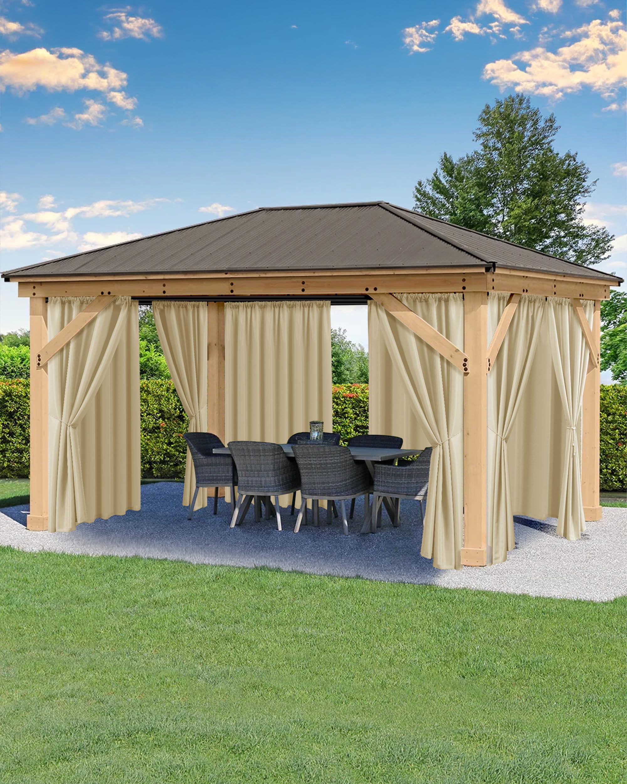 Outdoor Patio Curtains Waterproof with Rod Pocket 6 Panels 110x95 Inch- Weatherproof Balcony Outdoor Curtains for Apartments,Porch, Gazebo, Pergola, Sliding Glass Door, Cream