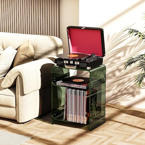 Miniatura 61 de Mesa de tocadiscos de acrílico con estante de almacenamiento, mesa auxiliar transparente (naranja, grande) Naranja,Negro -,Claro,Azul
