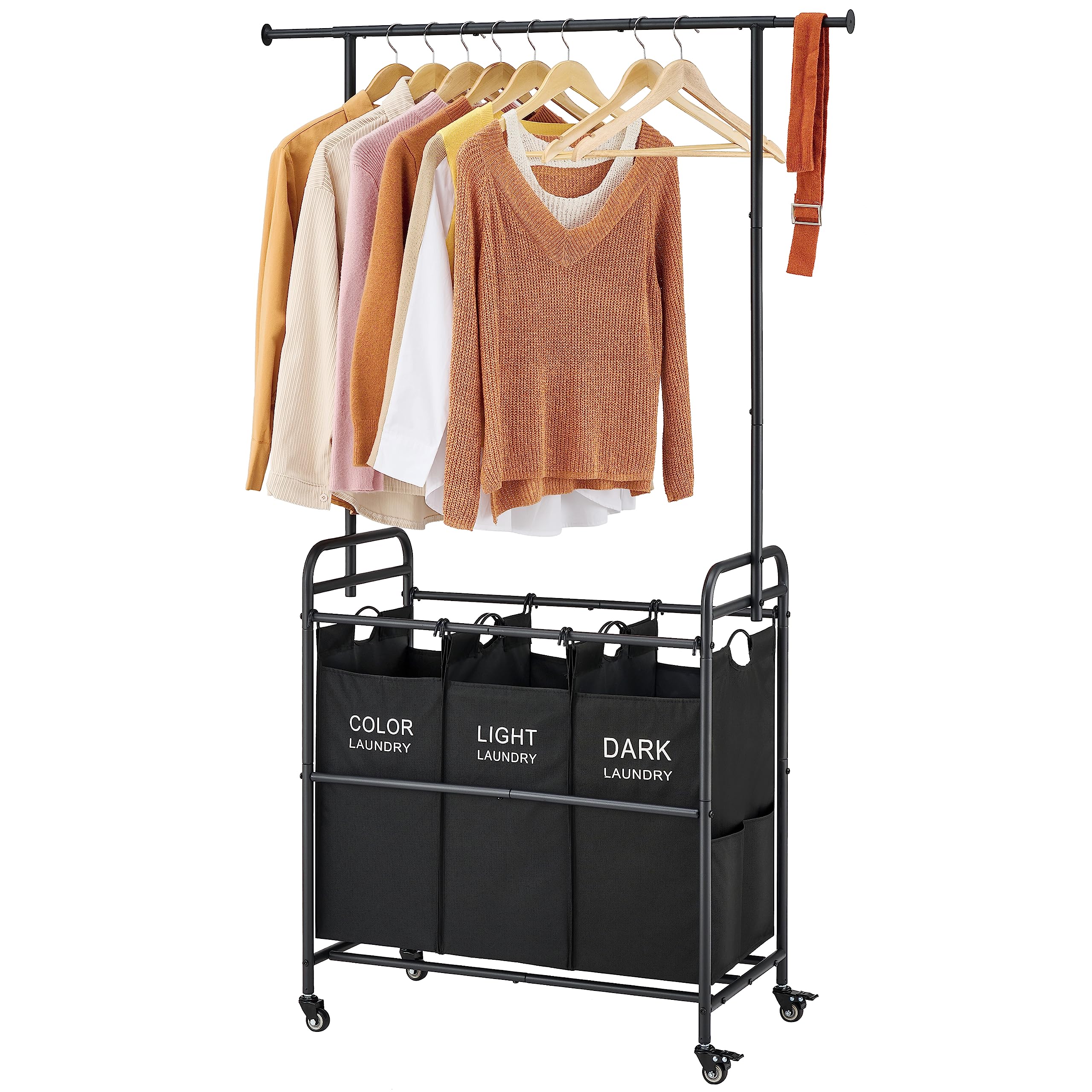 Buy Tajsoon Laundry Sorter Cart with Hanging Clothes Rack, 3 Butler ...