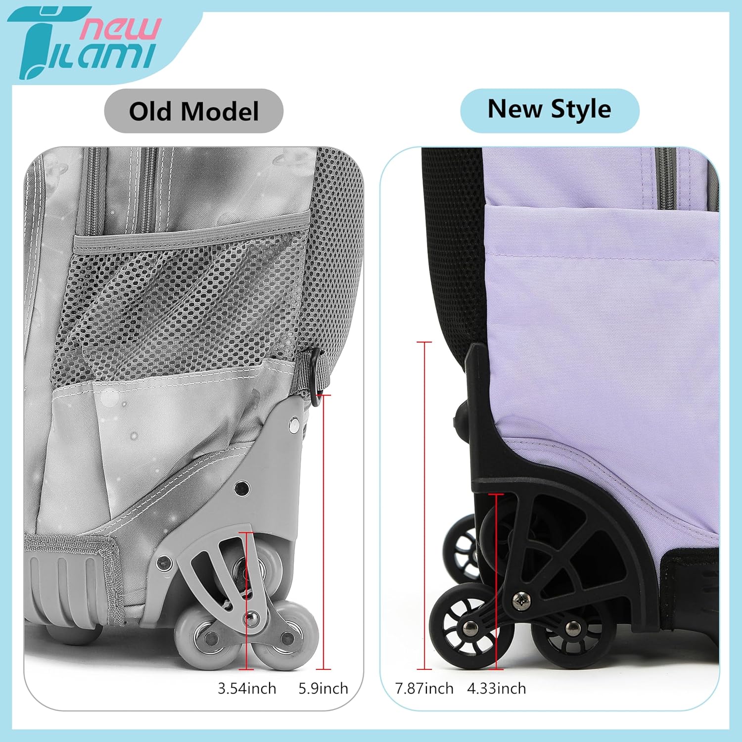 NEW TILAMI 18 inch Rolling Backpack for Kids – Waterproof, Stair-Climbing, Adjustable Handle, Variety of Colors & Patterns for School, Mood Map - Image 6