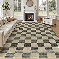 Easy Jute Rug 8x10 Checkered Rugs: Washable Woven Area Rug Non Slip Non Shedding Indoor Outdoor Carpet Large Rugs for Living Room Bedroom Dining Room Farmhouse Patio (8'x10' Black Checkerboard)