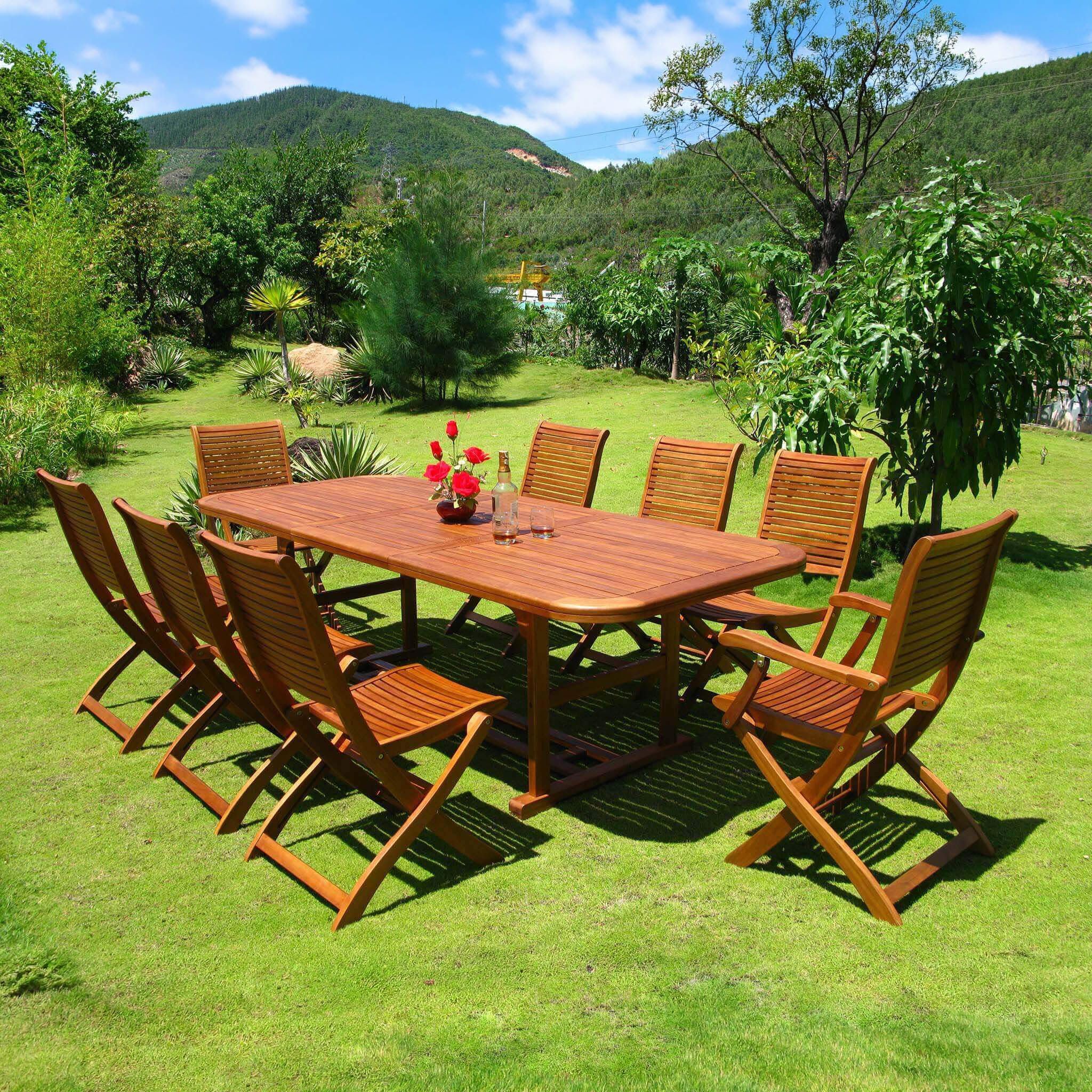 milani home Tavolo Rettangolare Allungabile in Legno di Acacia 180/240 X 100 per Esterno Giardino Portico Ristorante Bar Hotel Albergo