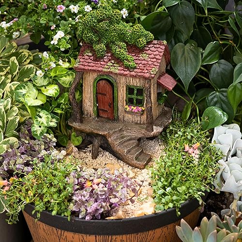Miniatura 2 de PRETMANNS Casas de jardín de hadas para exteriores – Casa grande de árbol de hadas con una puerta que se abre, 9 pulgadas de alto, suministros de