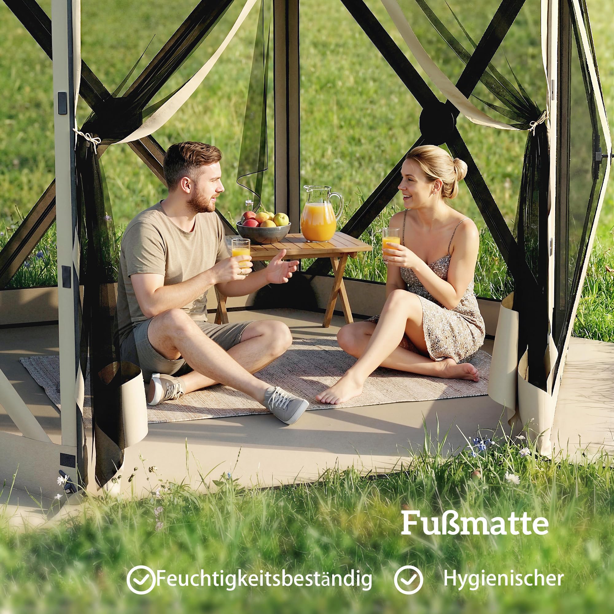 Outsunny 3mx2.6m Gazebo Esagonale con Tappeto impermeabile Cachi