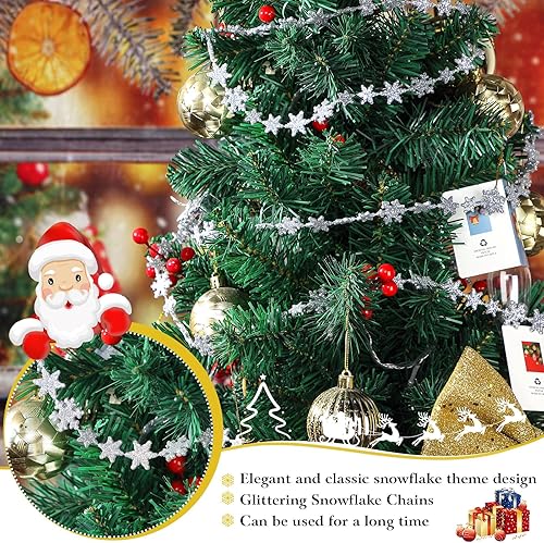 Miniatura 4 de Boao Decoración de copo de nieve colgante de Navidad de 32.8 pies, guirnalda de copos de nieve de invierno con purpurina, adornos para árbol de