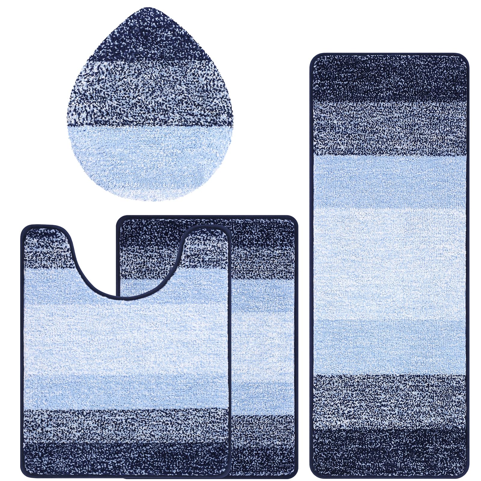 Bsmathom Juego de 4 alfombras de baño con funda para tapa de inodoro y juego de alfombras, alfombras de baño antideslizantes, lavables, suaves, peludas, absorbentes, con alfombrilla de inodoro en
