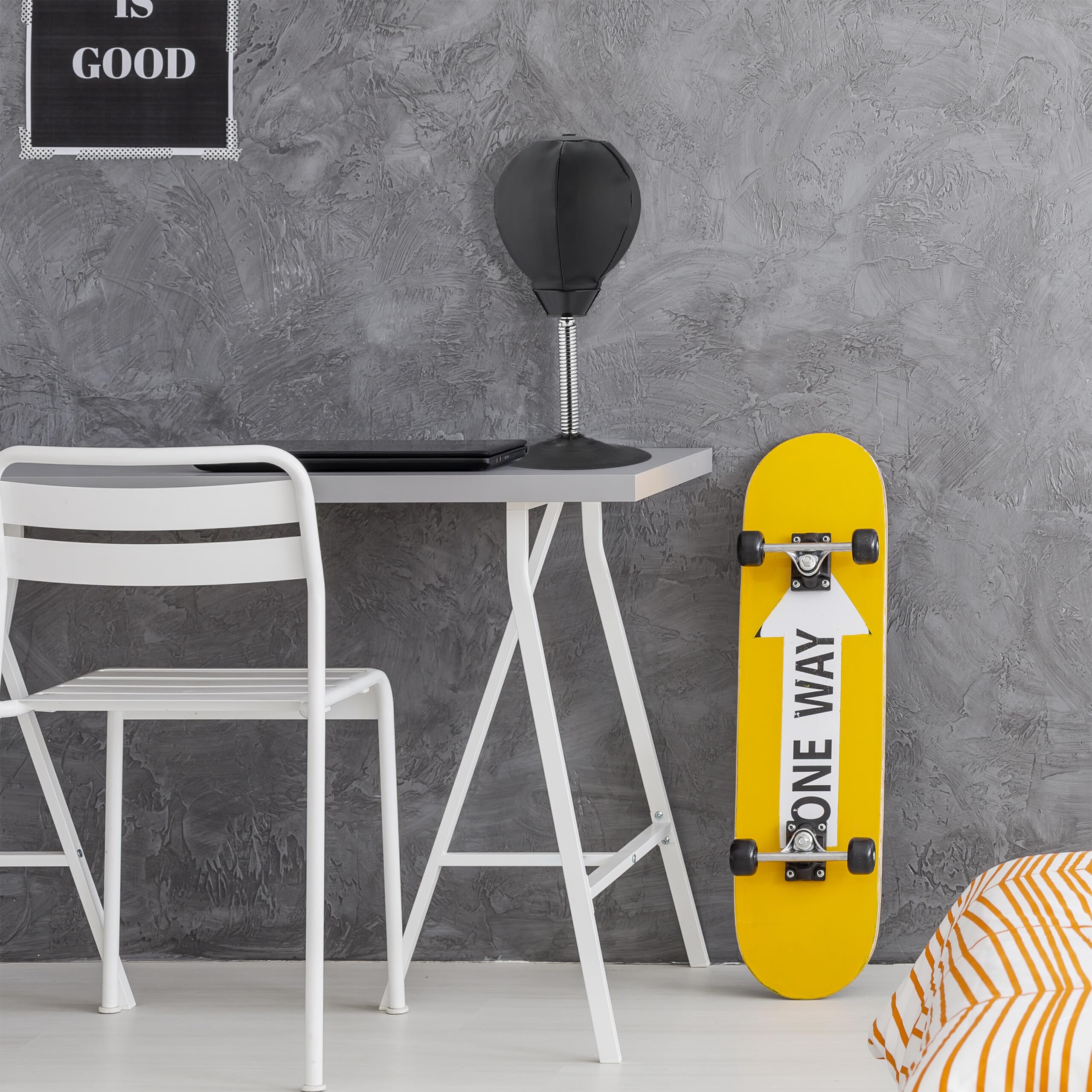 Relaxdays Punching Ball da Tavolo, Punchingball da Scrivania per Ufficio e Lavoro, Contro Lo Stress, Pungiball, Nero