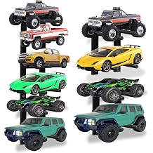 2 Pack RC Car Wall Mount, RC Car Stand for 4 Vehicles, Remote Control Cars Storage for Garage & Home, Wall Mount Shelf for Scale Trucks, Workstation Organizer