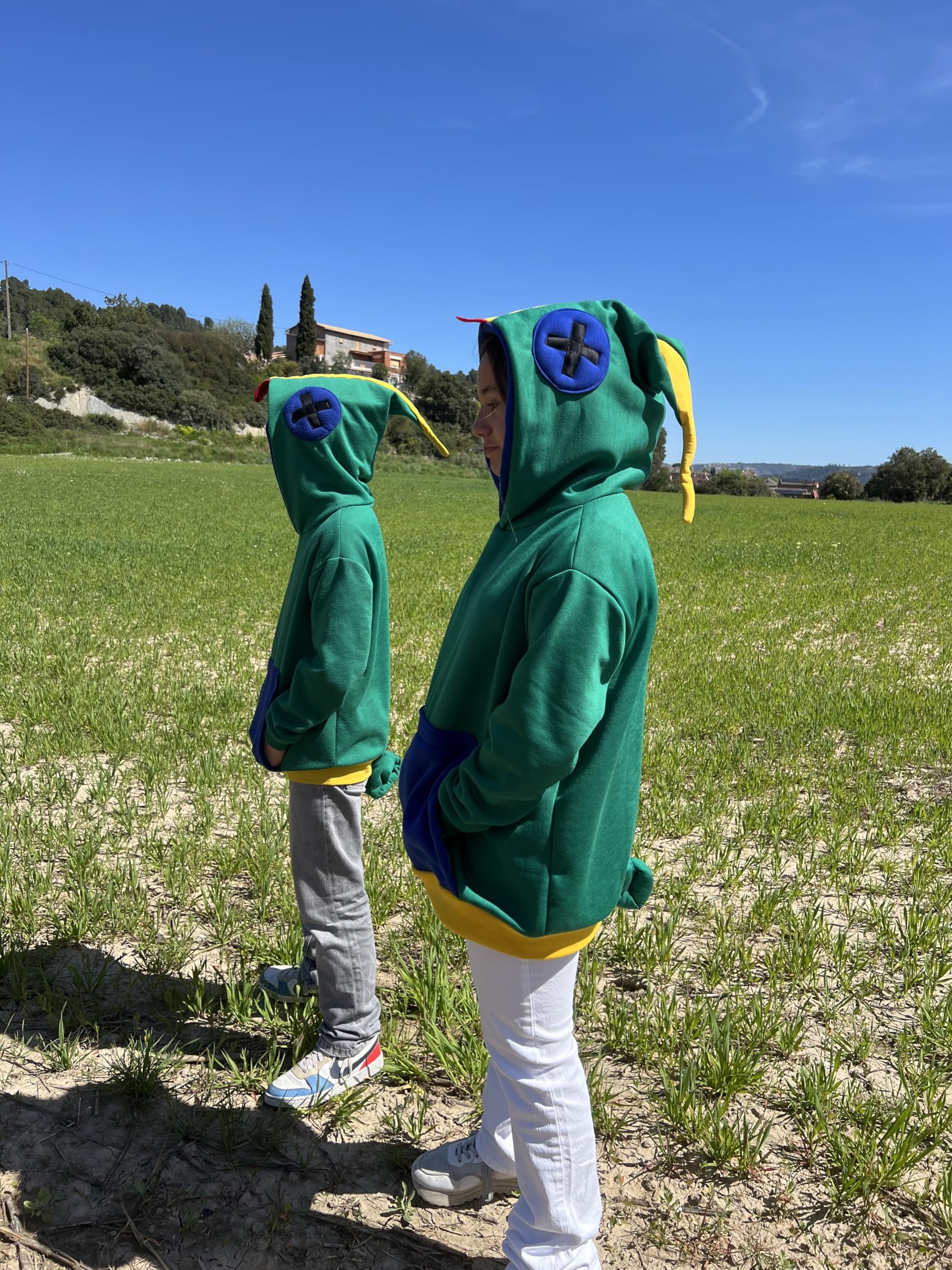 Sudadera con Capucha de Diseño Animal, Estilo León, Verde y Azul, Bolsillo Canguro,