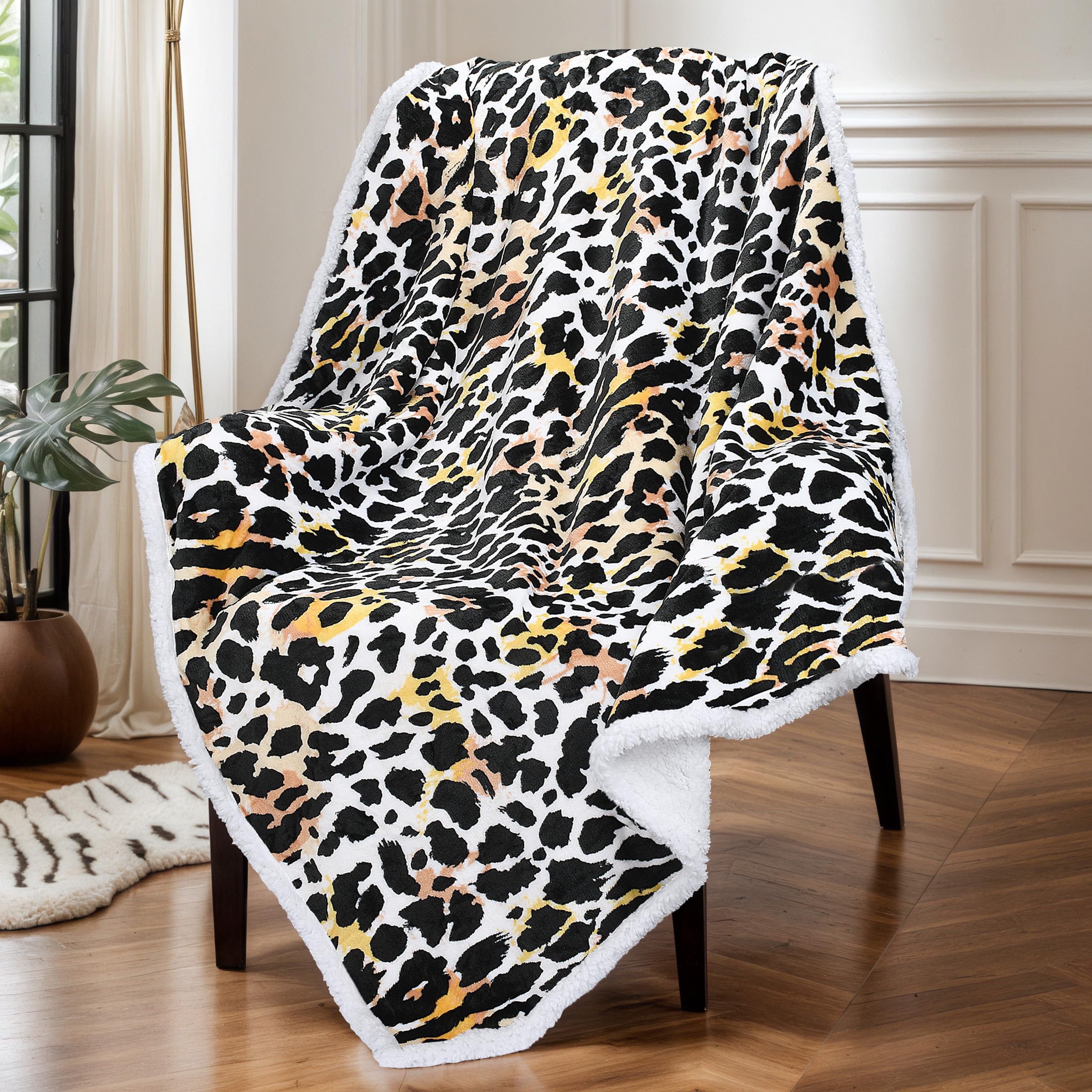 Catalonia Classy Sherpa Decke Kuscheldecken, Extra Dicke Warm Sofadecke Couchdecke in zweiseitig, Super Flausch Fleecedecke als Sofaüberwurf oder Wohnzimmerdecke 150x130cm, Helles Gepard-Muster
