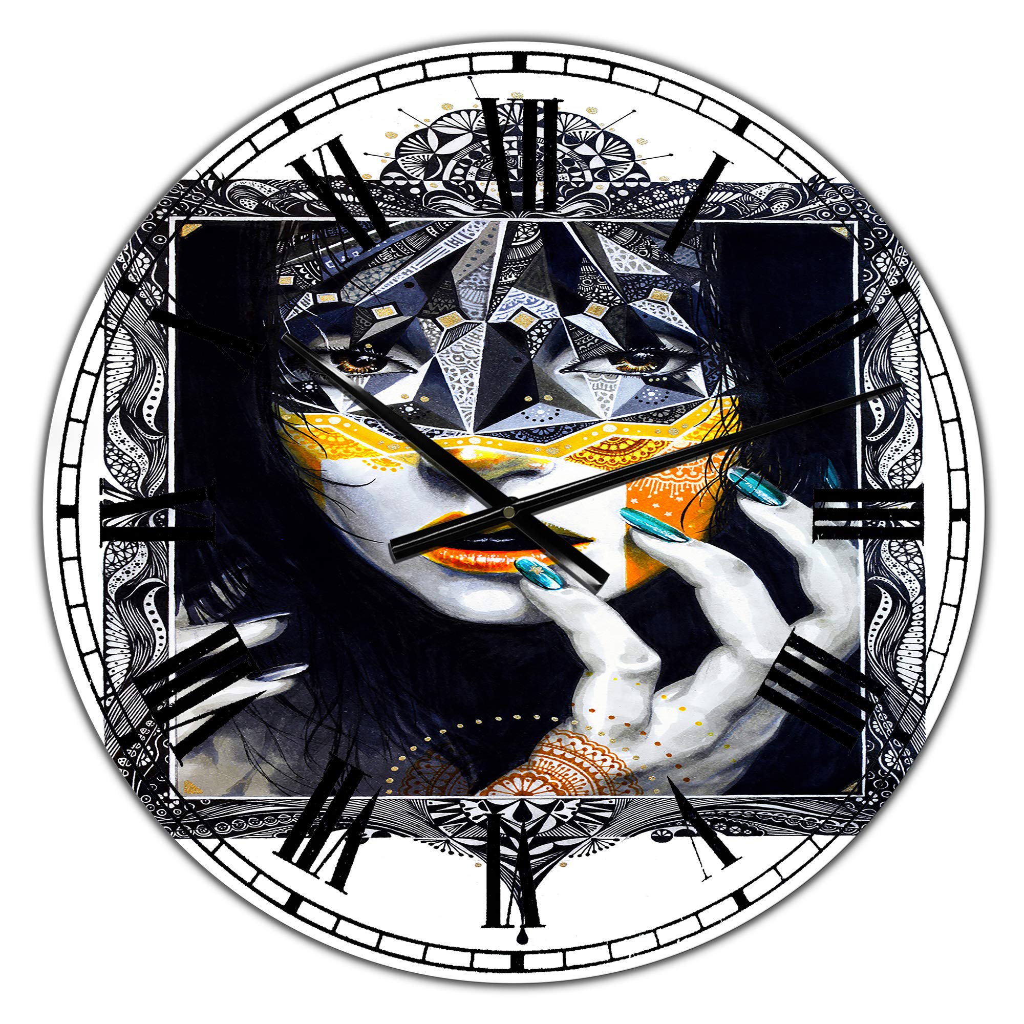DesignQ Modern Wall Clock 'Urban Lady Style' Black Round Wall Clock for Home Decor
