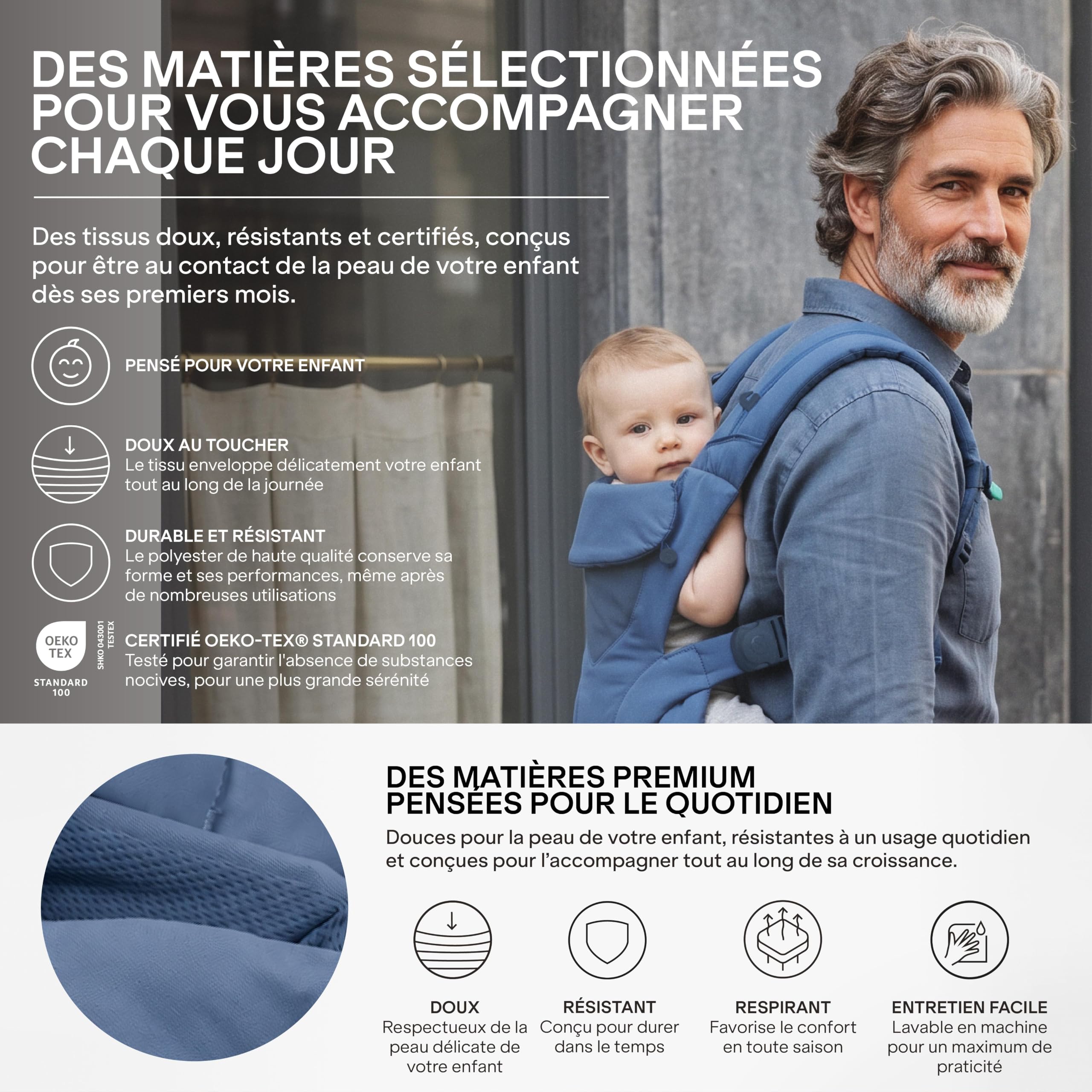 Koala Babycare Porte Bebe Physiologique Évolutif 0-36 Mois (3,2-20,4 kg) - Siège Réglable Breveté en 3 Positions, Baby Carrier Ergonomique, Face Parent, Face au Monde et Dos
